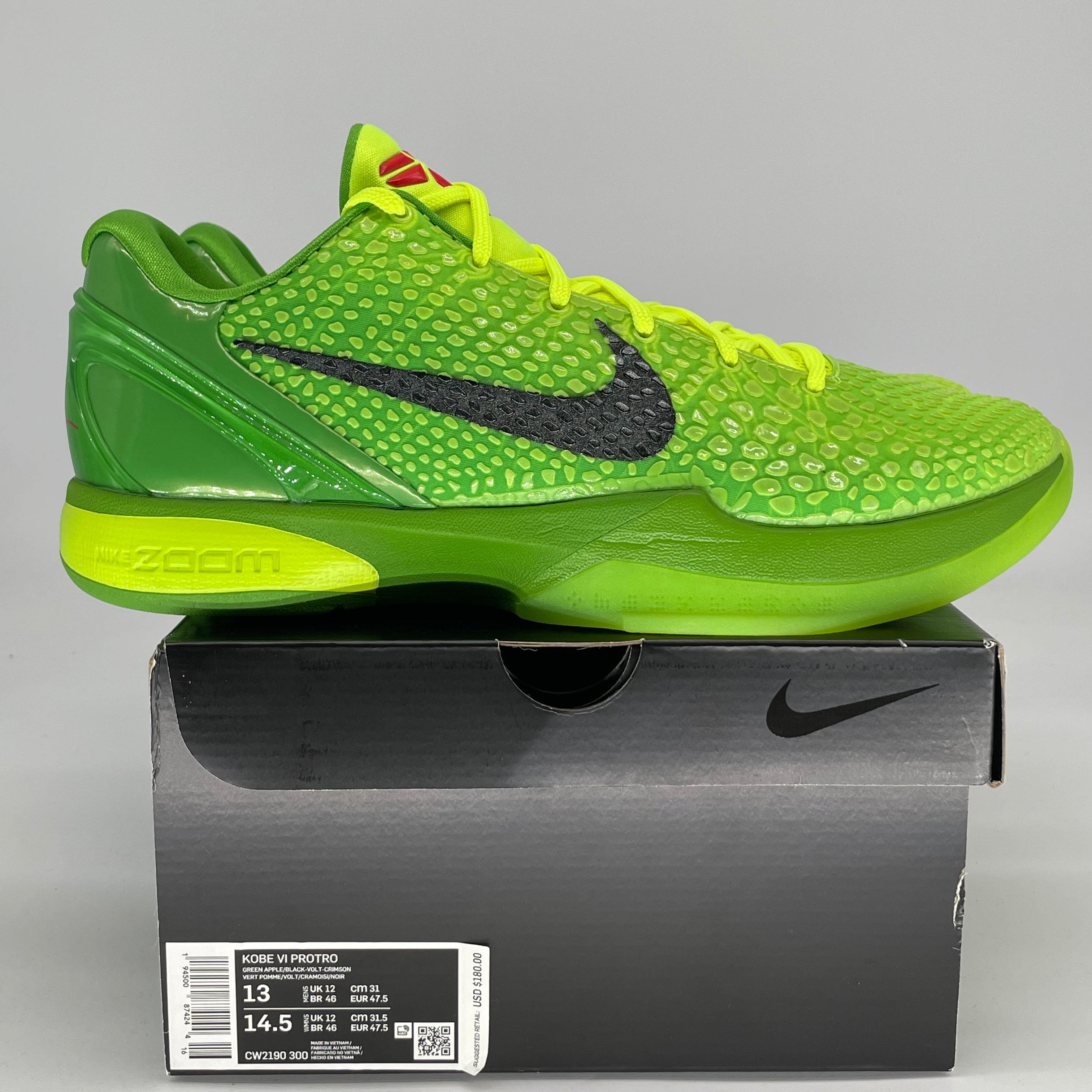 NIKE KOBE 6 PROTRO GRINCH CW2190-300 SIZE 13/14.5W