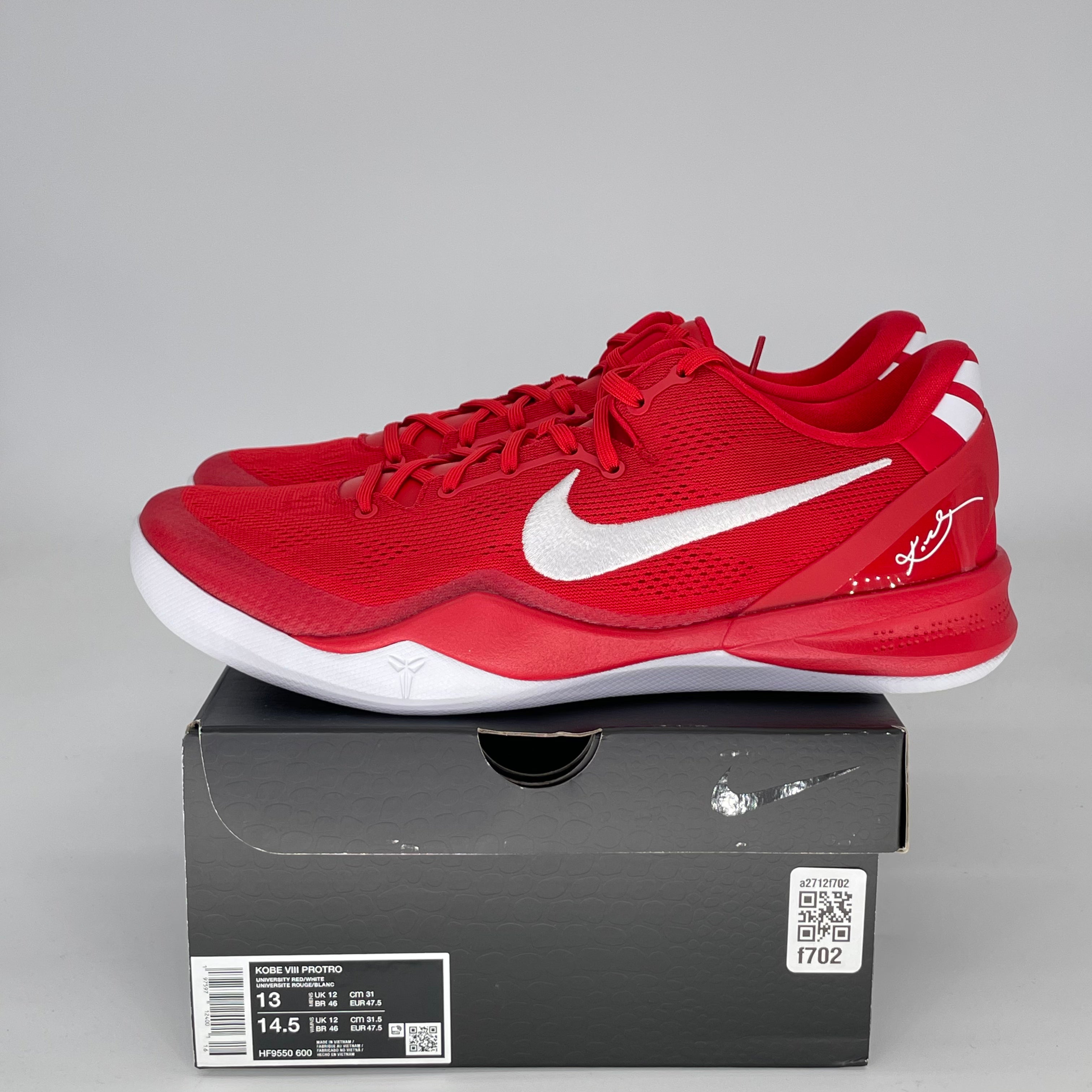 NIKE KOBE 8 PROTRO UNIVERSITY RED HF9550-600 SIZE 13/14.5W
