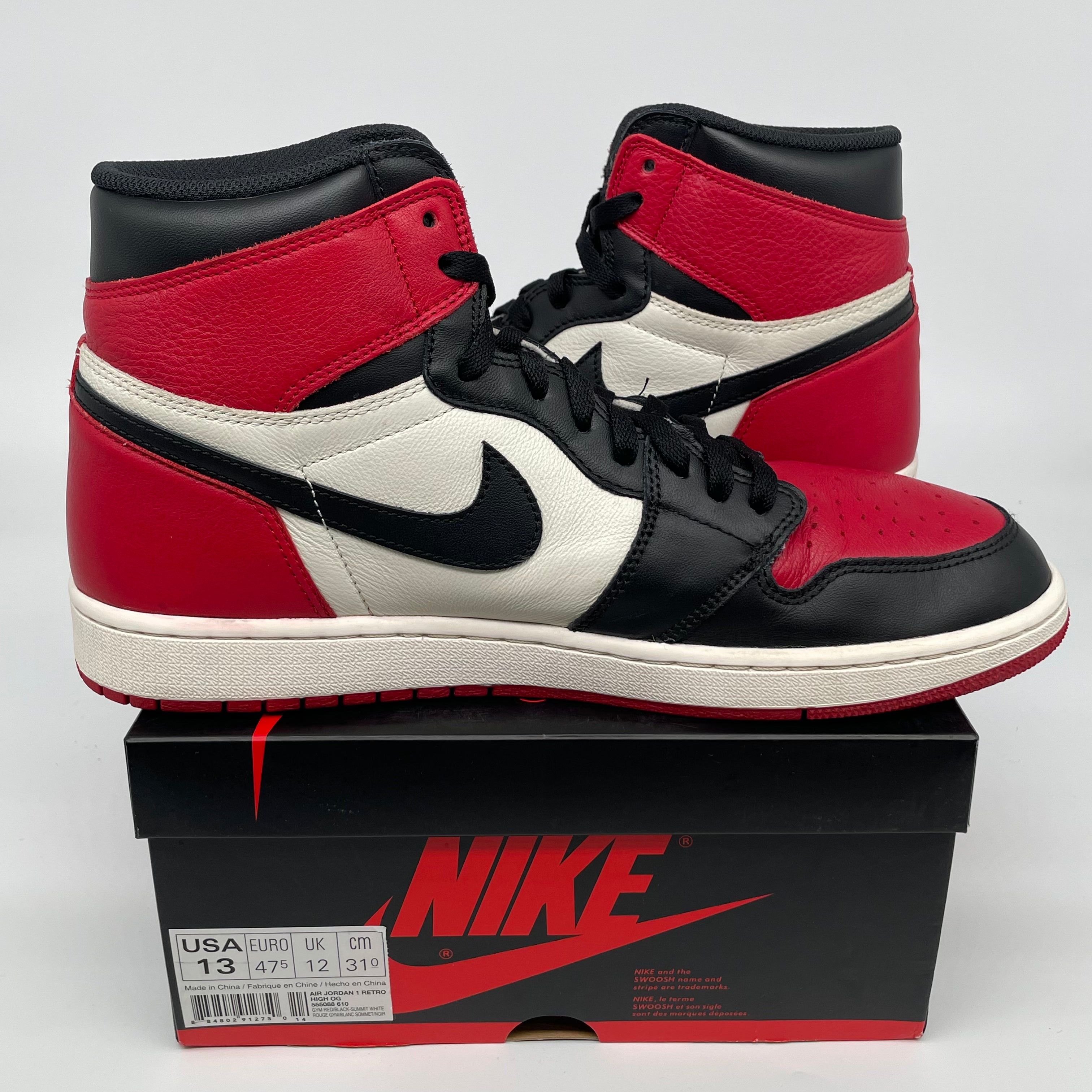 AIR JORDAN 1 BRED TOE 555088-610 SIZE 13/14.5W