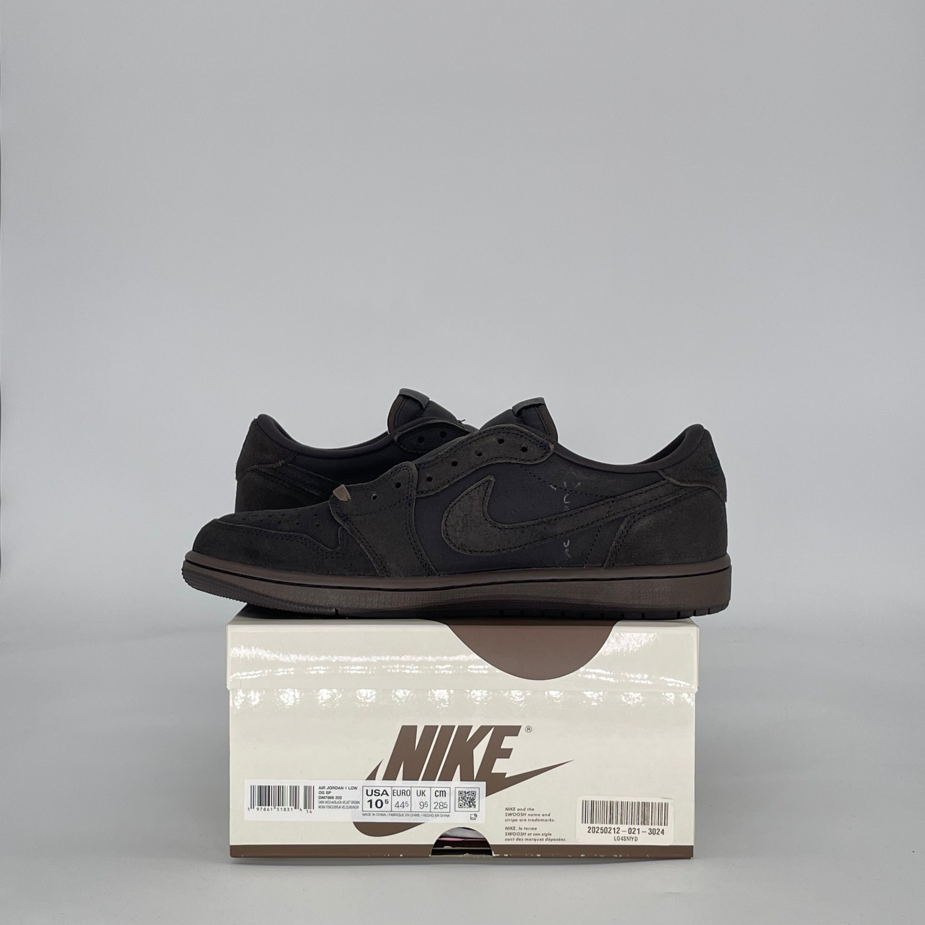 AIR JORDAN 1 LOW TRAVIS SCOTT VELVET BROWN DM7866-202 SIZE 10.5/12W