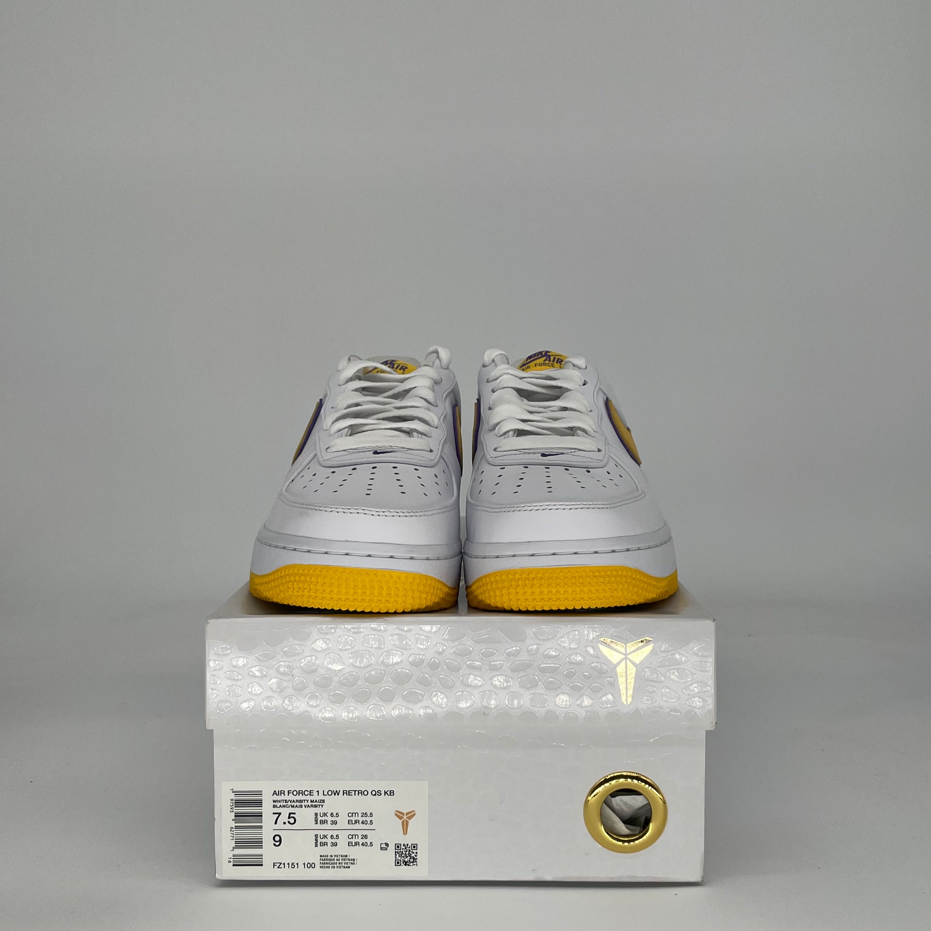NIKE AIR FORCE 1 LOW KOBE BRYANT LAKERS HOME FZ1151-100 SIZE 7.5/9W