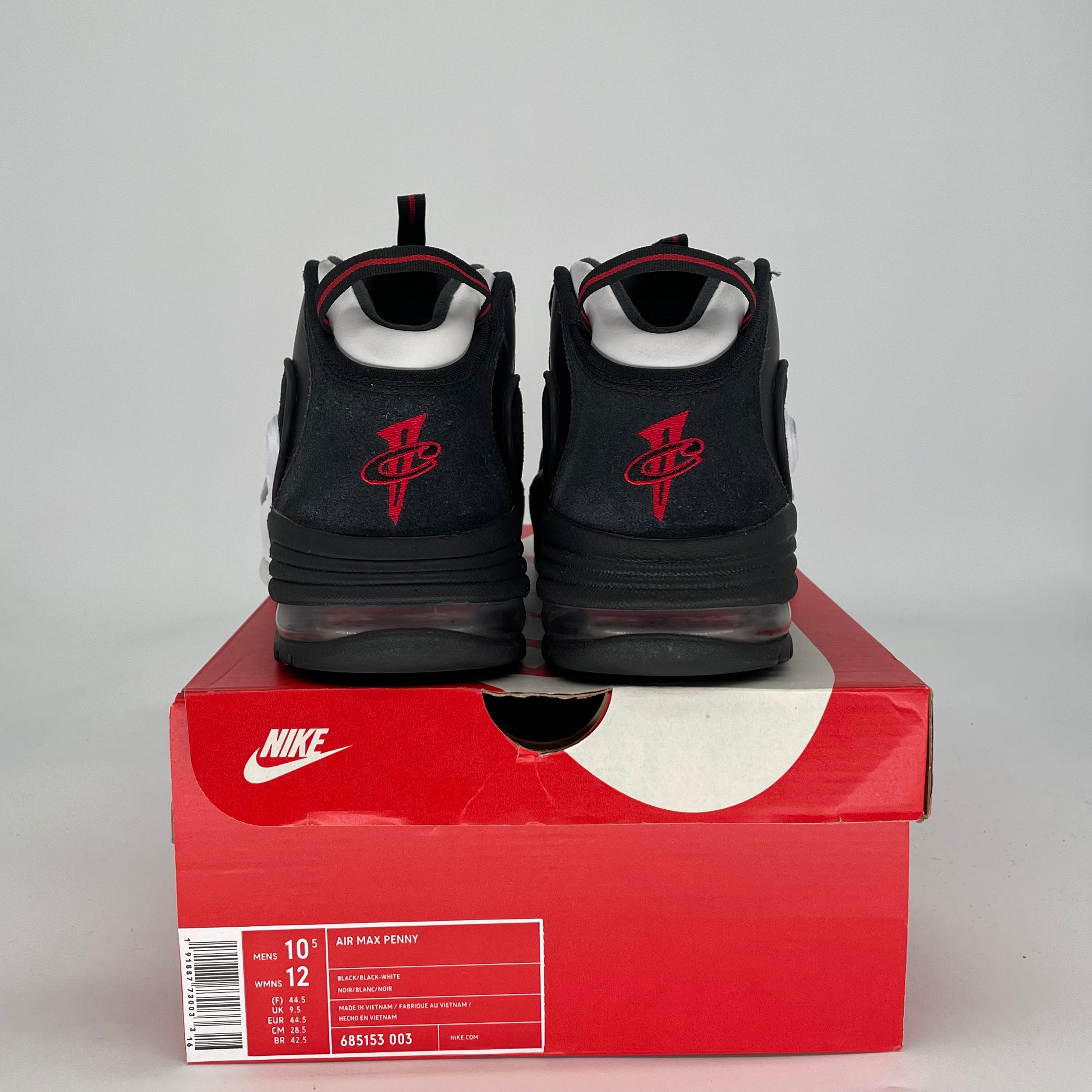 NIKE AIR MAX PENNY BLACK WHITE RED 685153-003 SIZE 10.5/12W