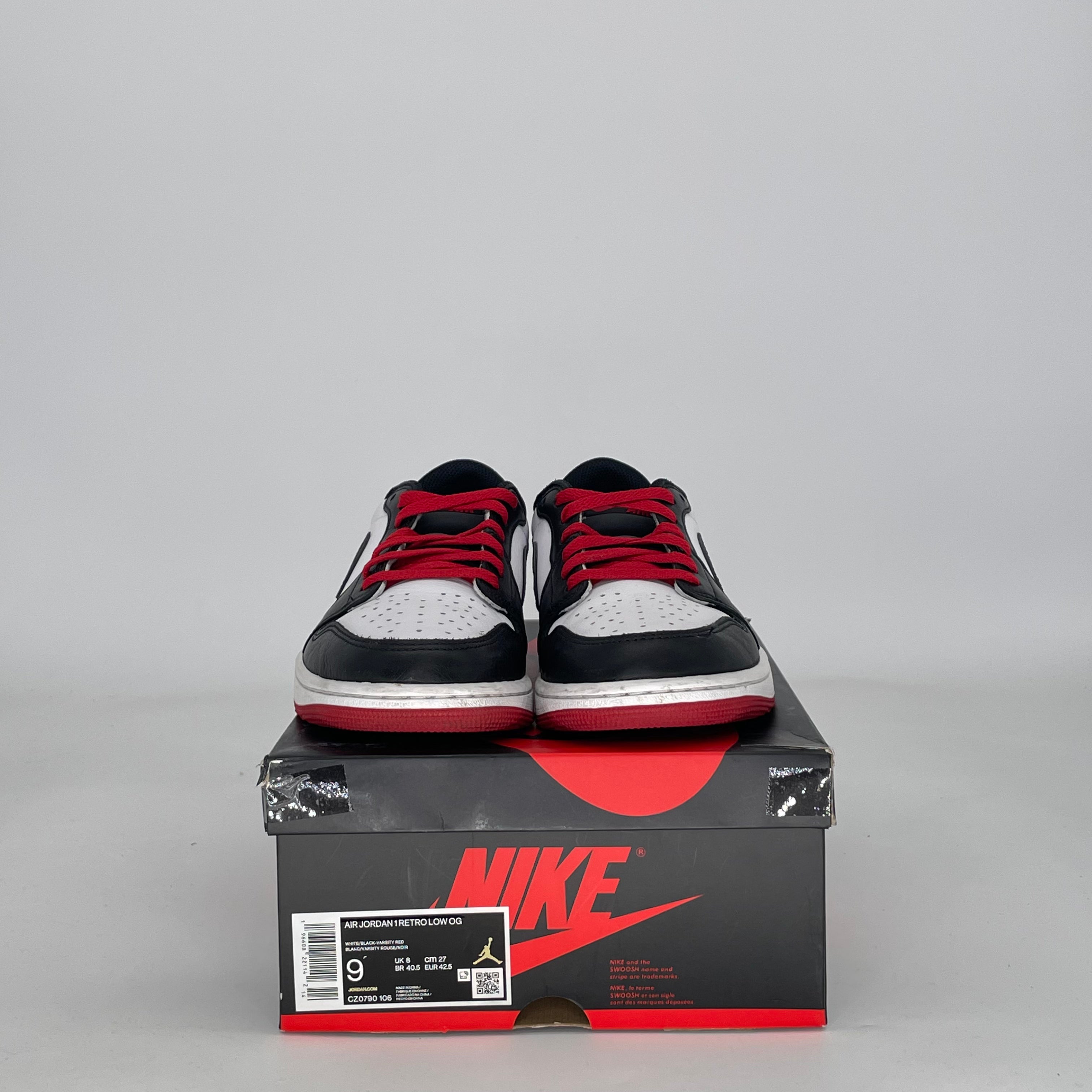 AIR JORDAN 1 LOW BLACK TOE CZ0790-106 SIZE 9/10.5W