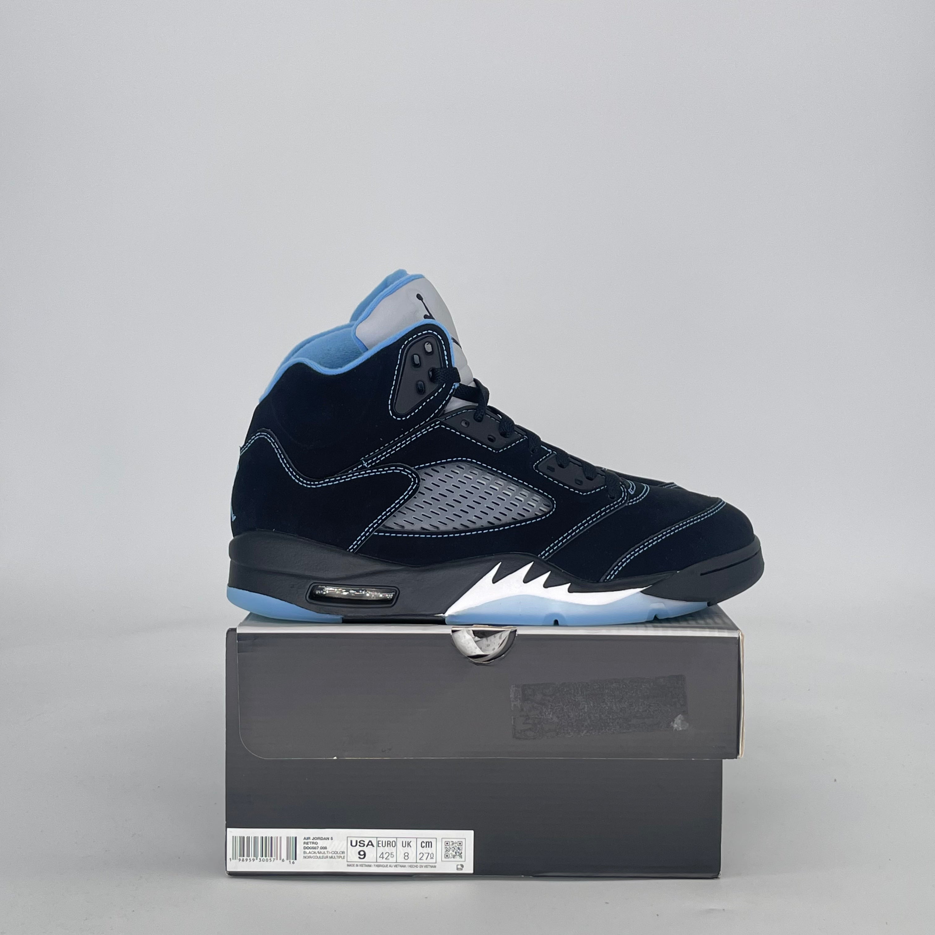AIR JORDAN 5 BLACK UNIVERSITY BLUE DD0587-008 SIZE 9/10.5W
