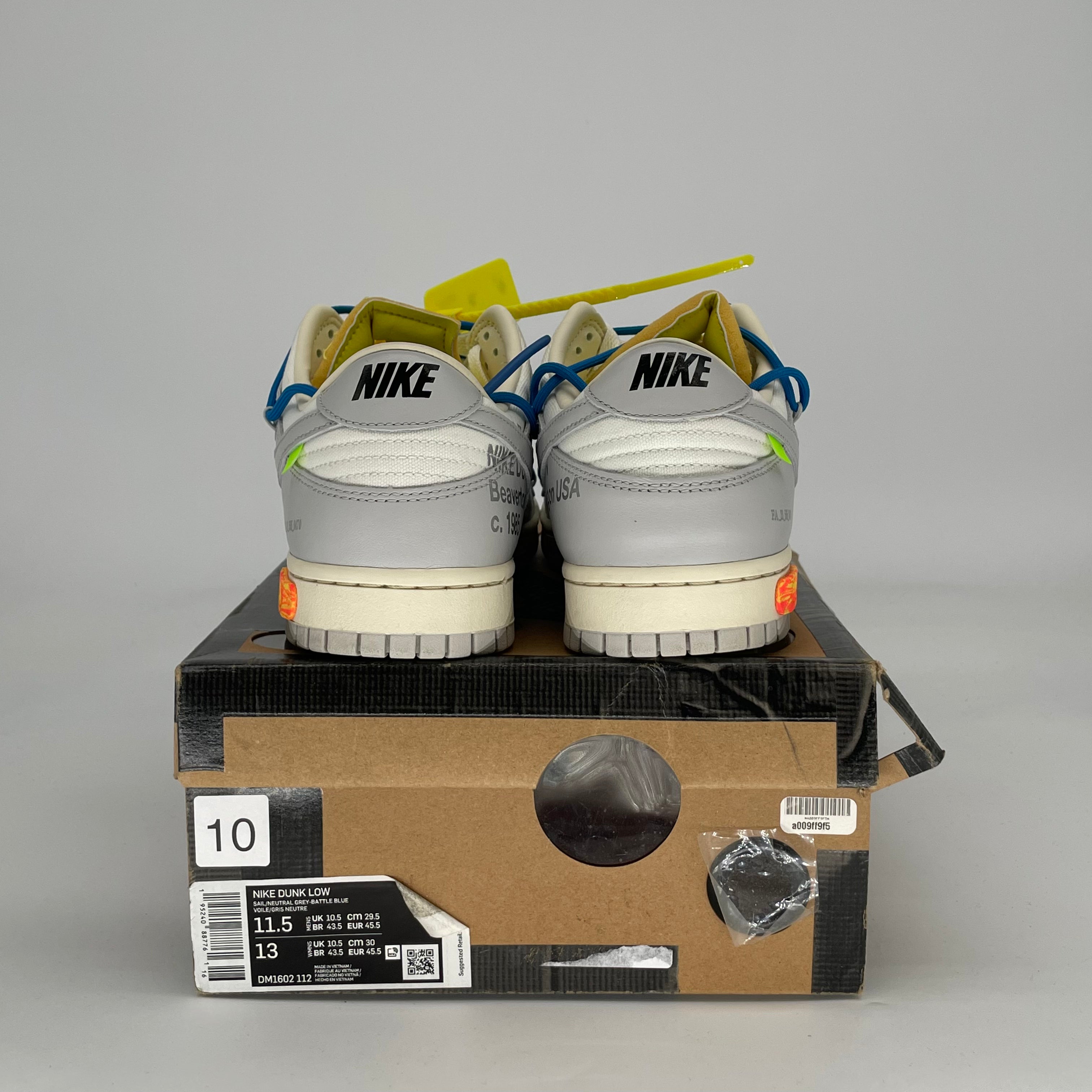OFF WHITE X NIKE DUNK LOW LOT 10 DM1602-112 SIZE 11.5/13W