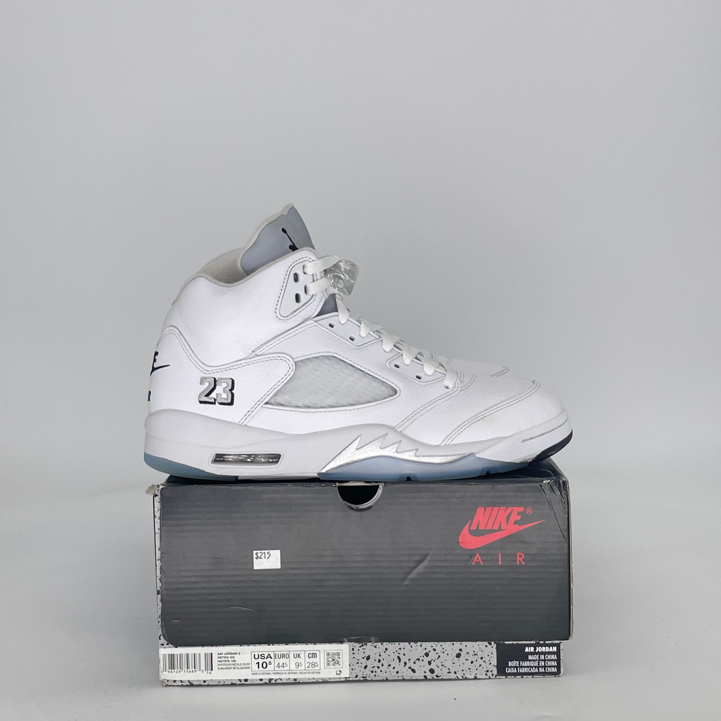 AIR JORDAN 5 WHITE METALLIC HQ7978-103 SIZE 10.5/12W