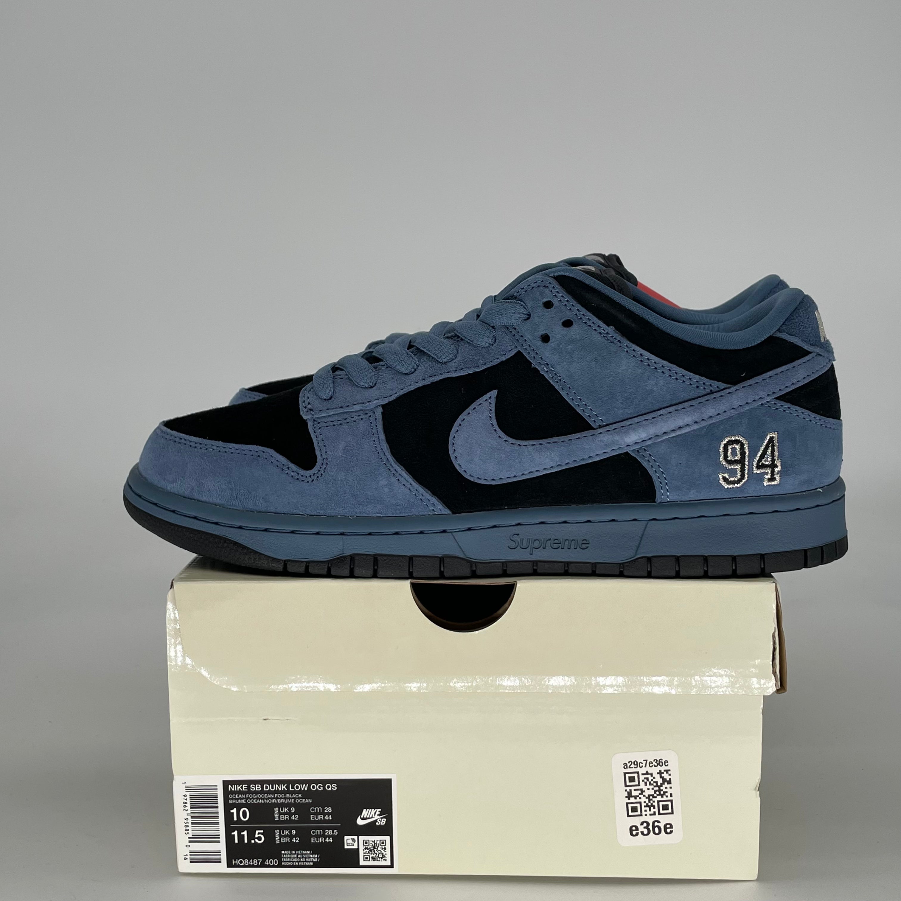 NIKE SB DUNK LOW SUPREME 94 OCEAN FOG HQ8487-400 SIZE 10/11.5W