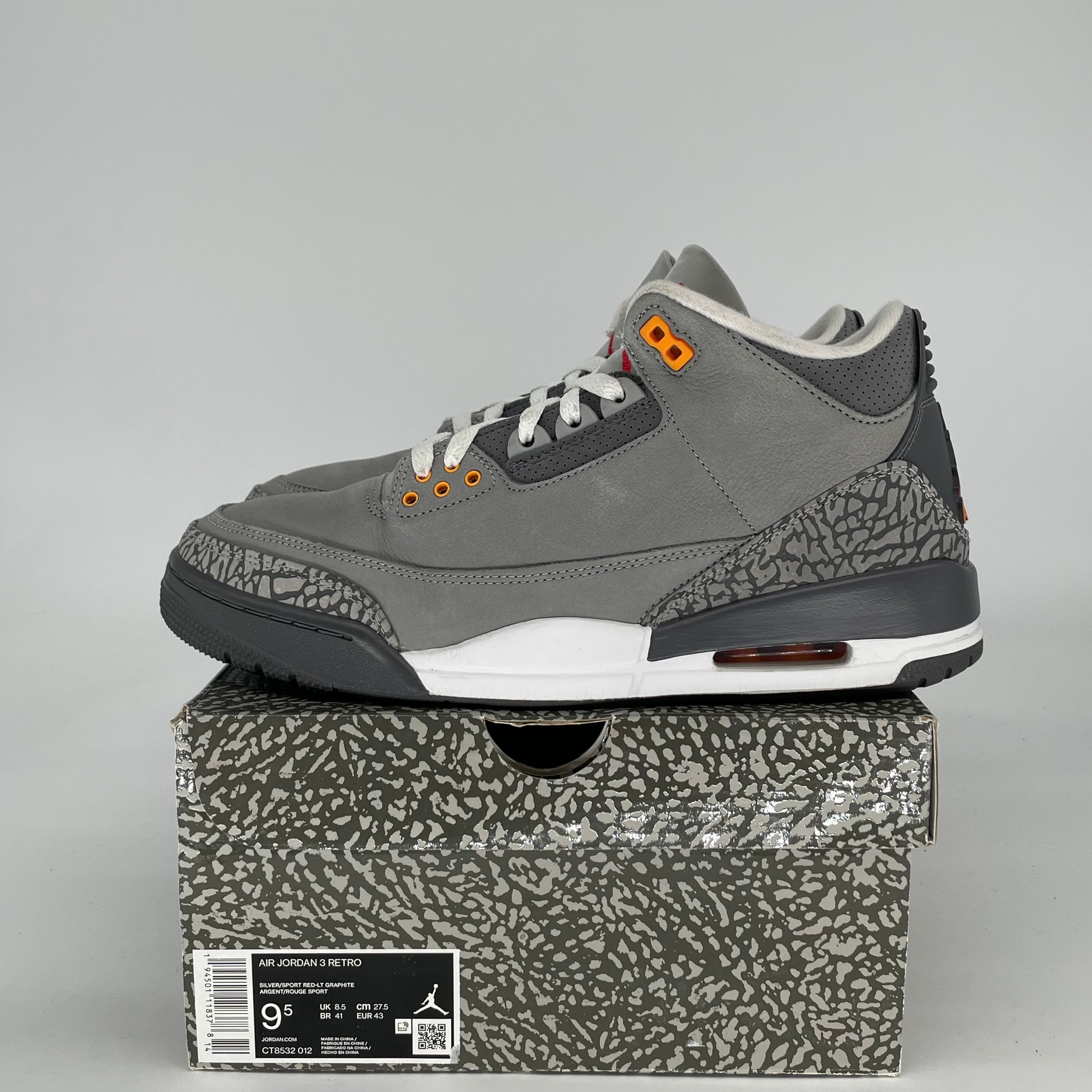 AIR JORDAN 3 COOL GREY CT8532-012 SIZE 9.5/11W