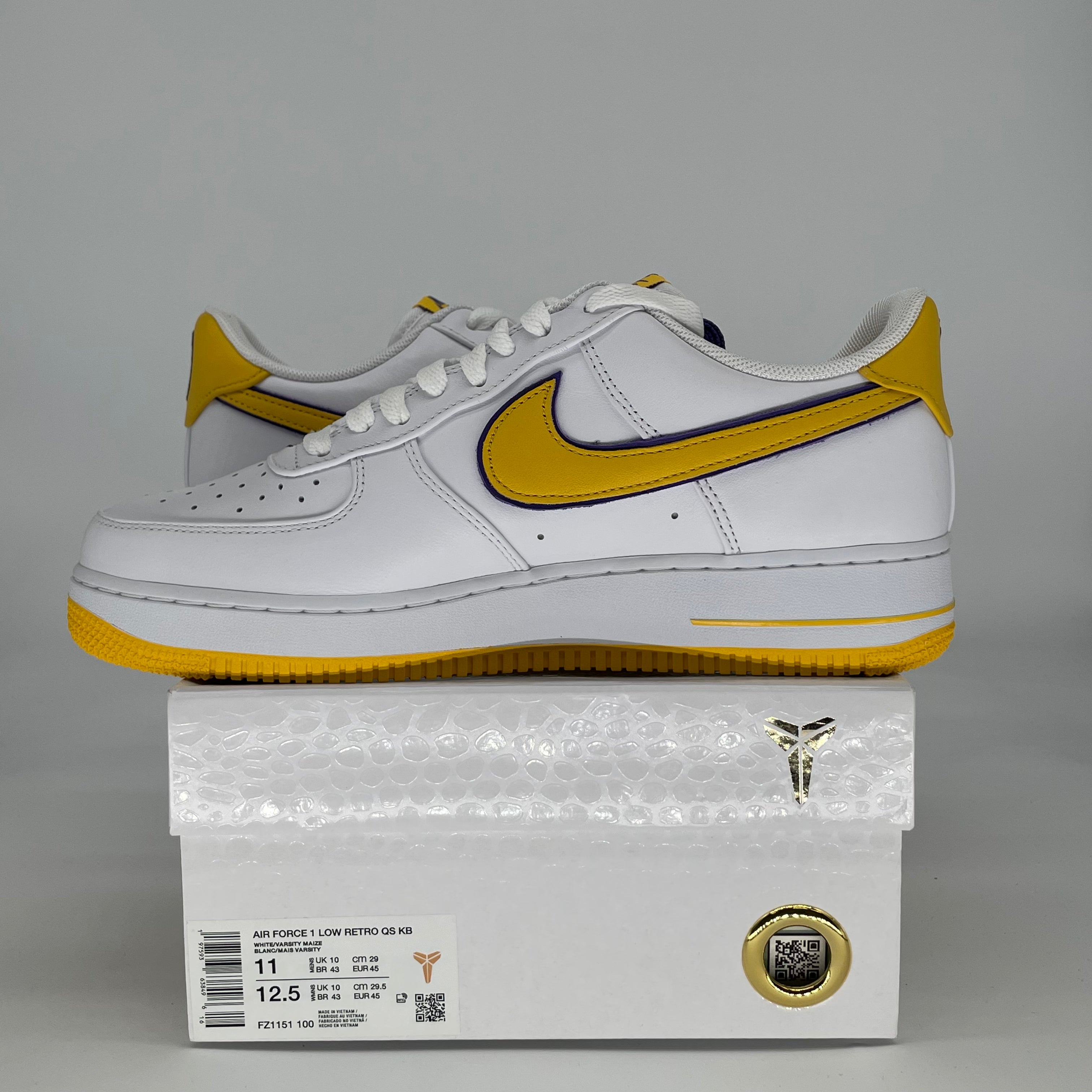 NIKE AIR FORCE 1 LOW KOBE BRYANT LAKERS HOME FZ1151-100 SIZE 11/12.5W