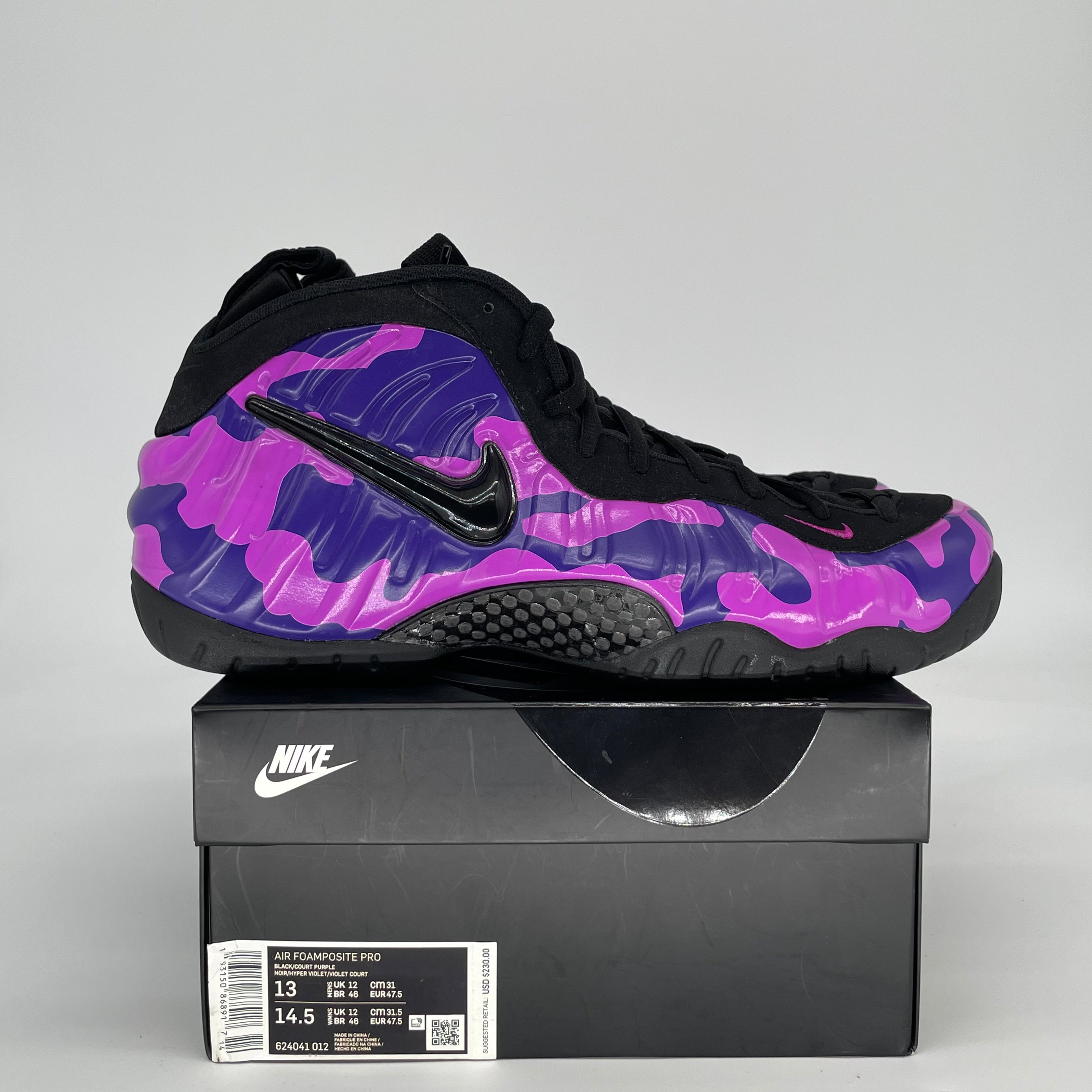 NIKE AIR FOAMPOSITE PRO PURPLE CAMO 624041-012 SIZE 13/14.5W