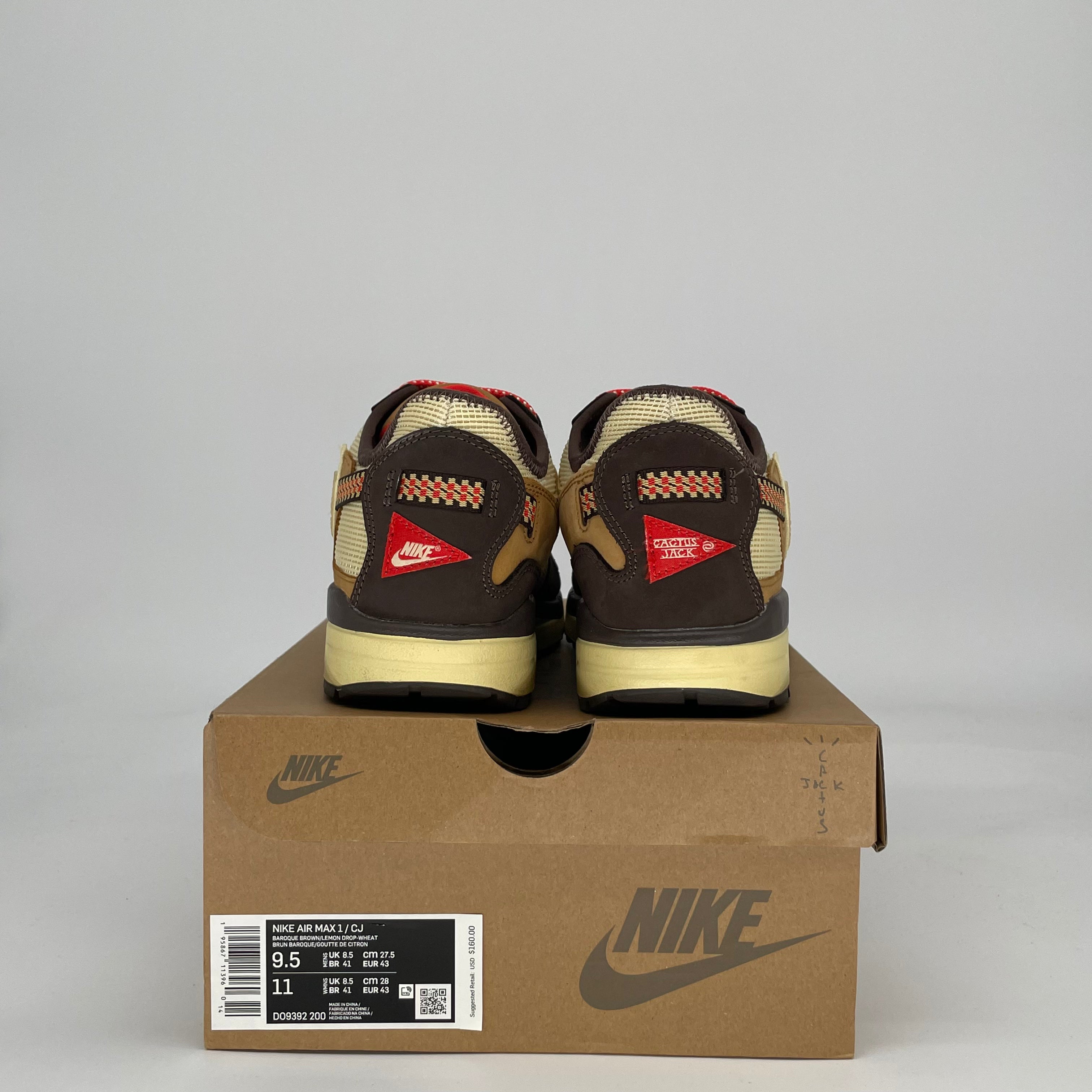 NIKE AIR MAX 1 TRAVIS SCOTT CACTUS JACK BAROQUE BROWN DO0932-200 SIZE 9.5/11