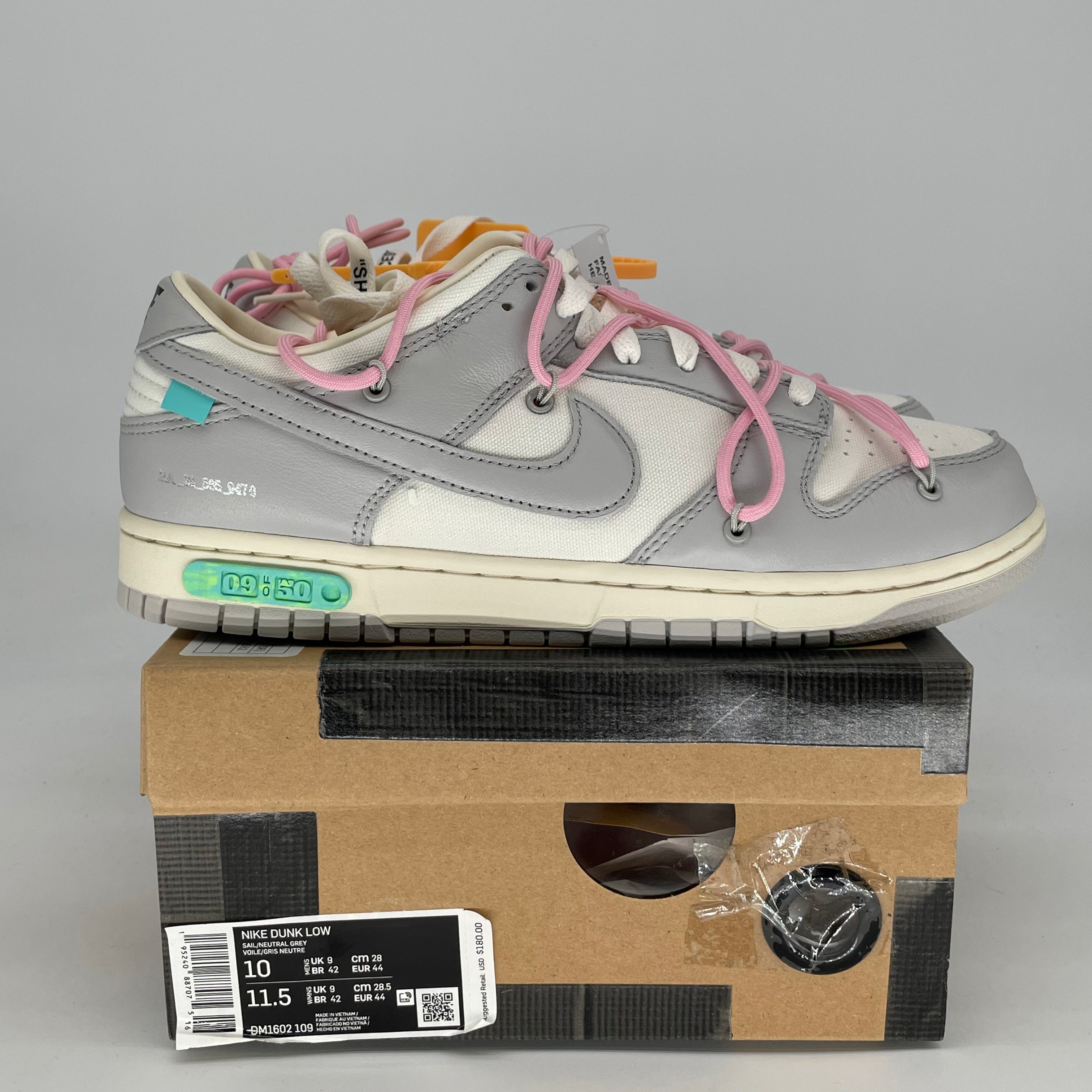 OFF WHITE X NIKE DUNK LOW LOT 9 DM1602-109 SIZE 10.5/12W