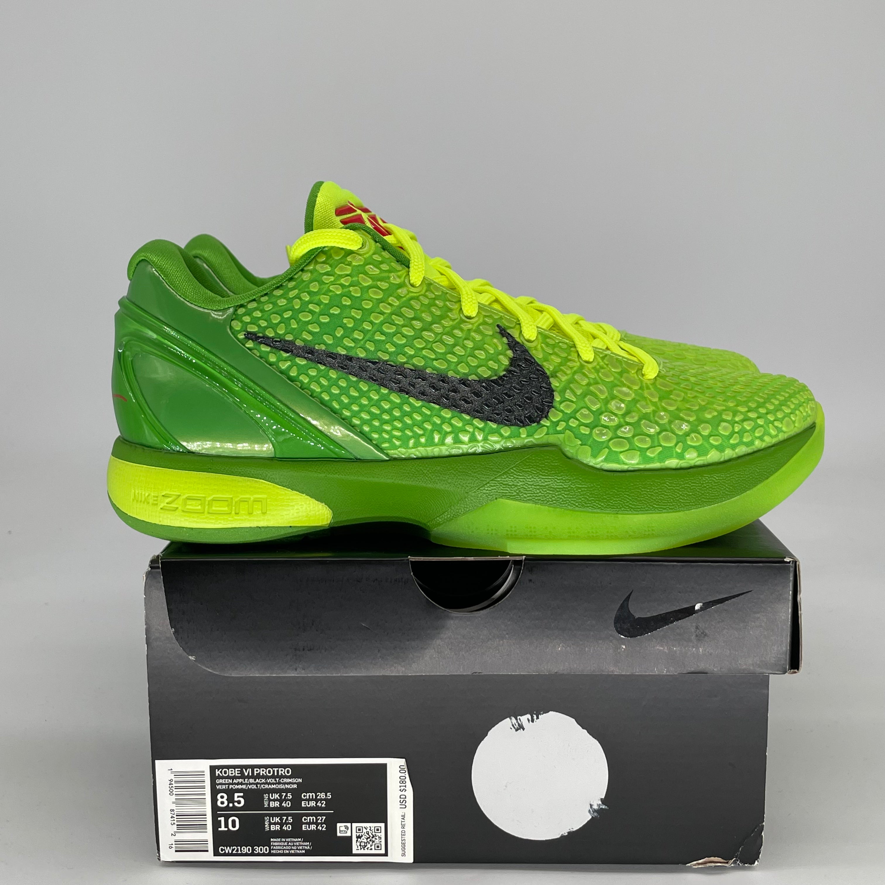 NIKE KOBE 6 PROTRO GRINCH CW2190-300 SIZE 8.5/10W