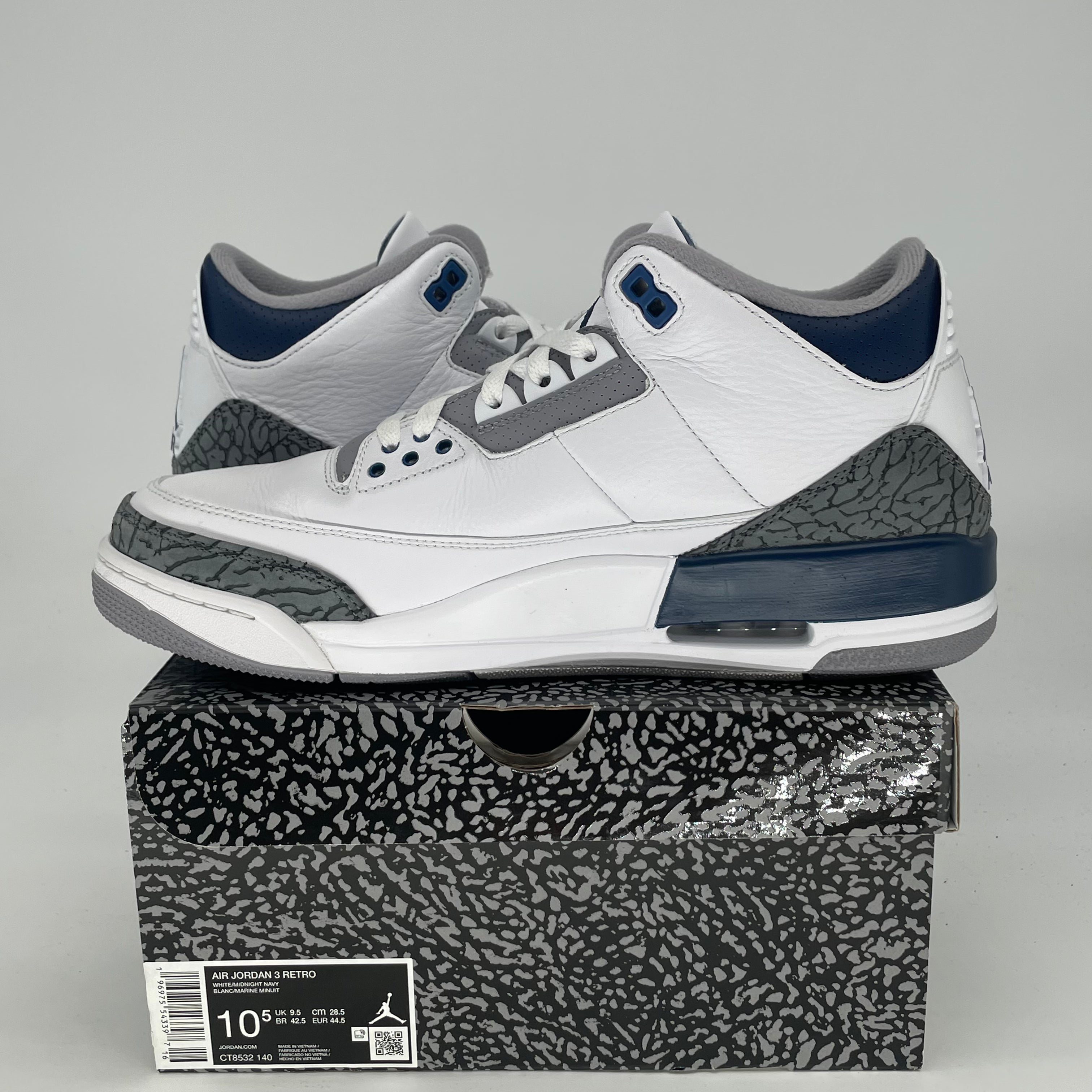 AIR JORDAN 3 MIDNIGHT NAVY CT8532-140 SIZE 10.5/12W