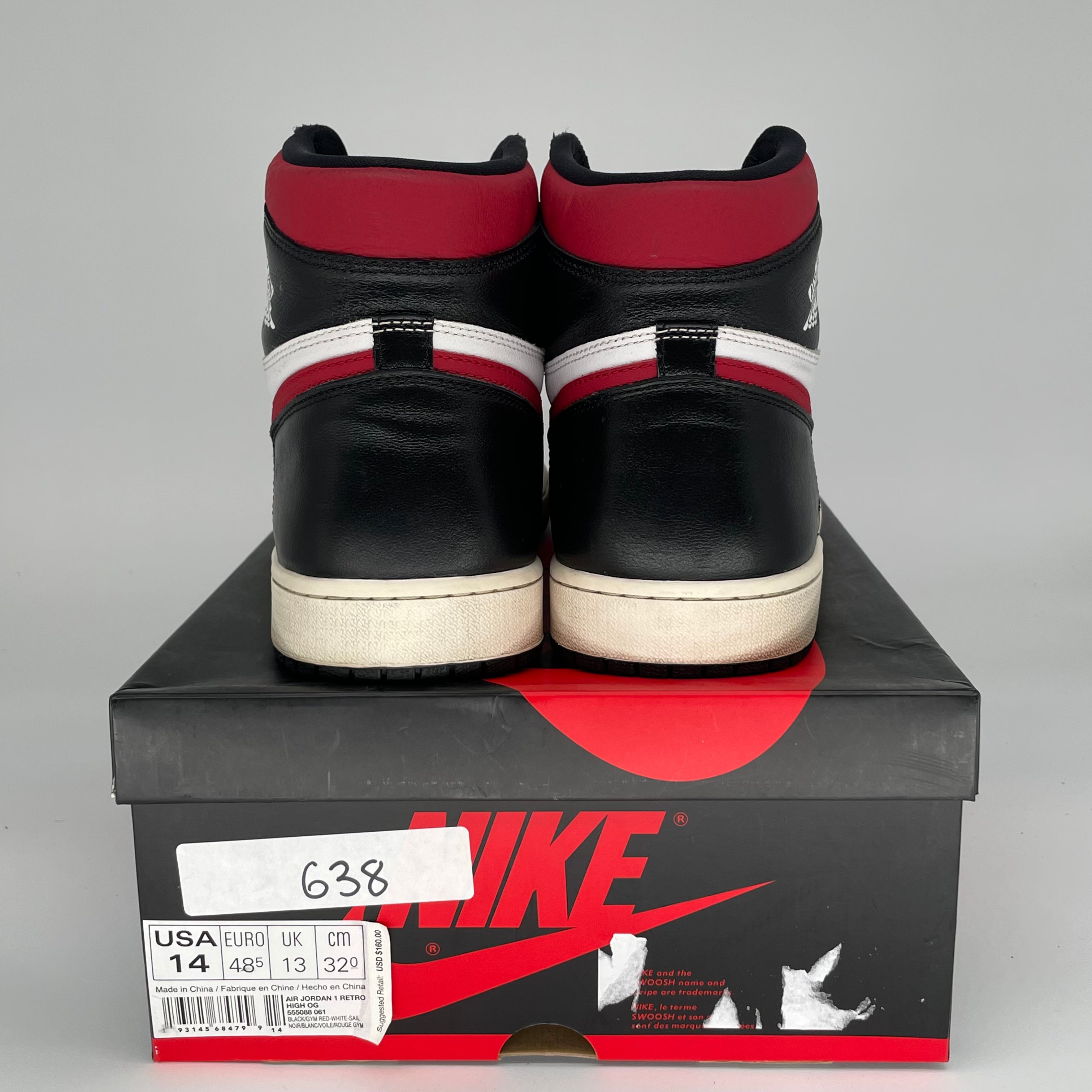 AIR JORDAN 1 BLACK GYM RED 555088-061 SIZE 14/15.5W