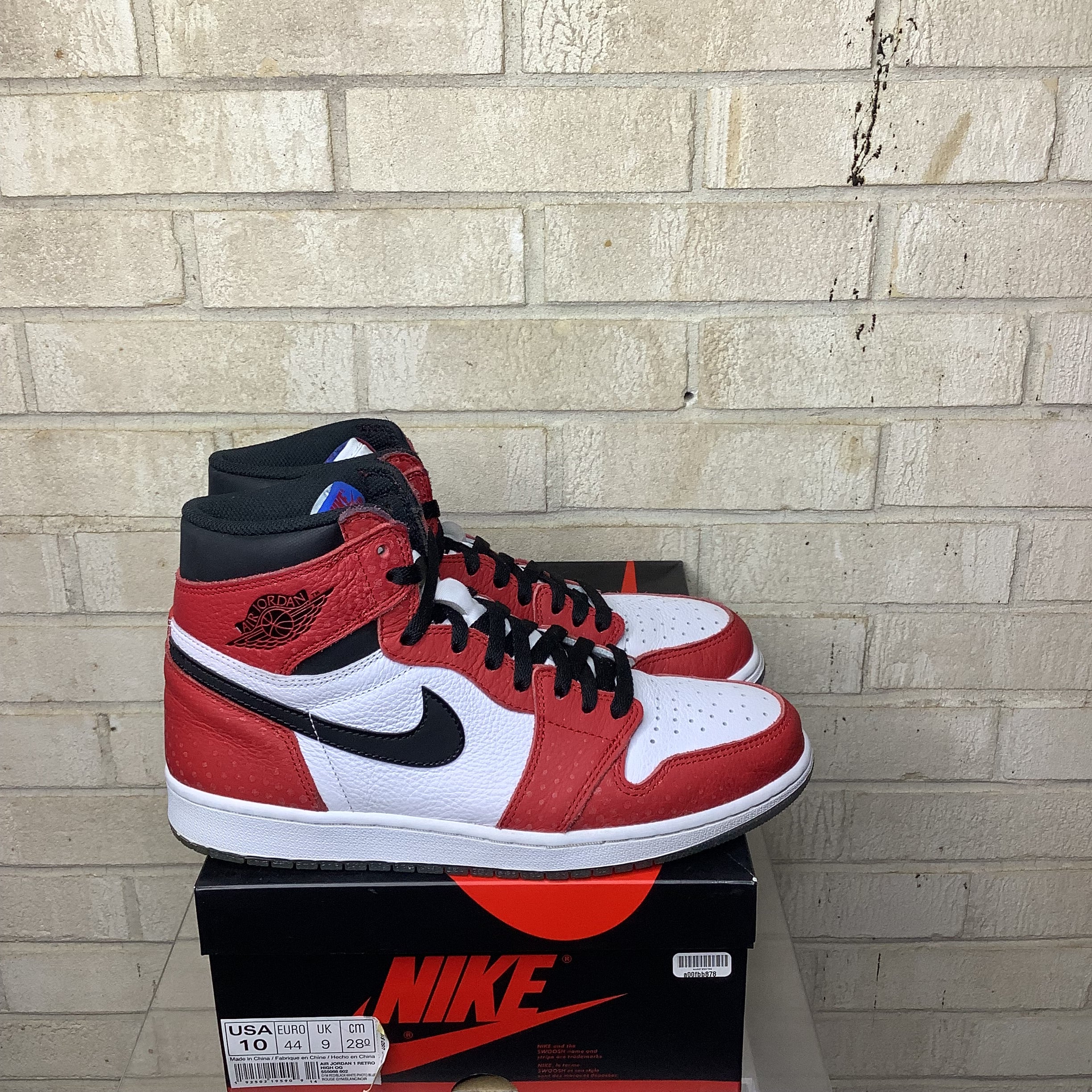 AIR JORDAN 1 SPIDER-MAN ORIGIN STORY SIZE 10/11.5W 555088-602