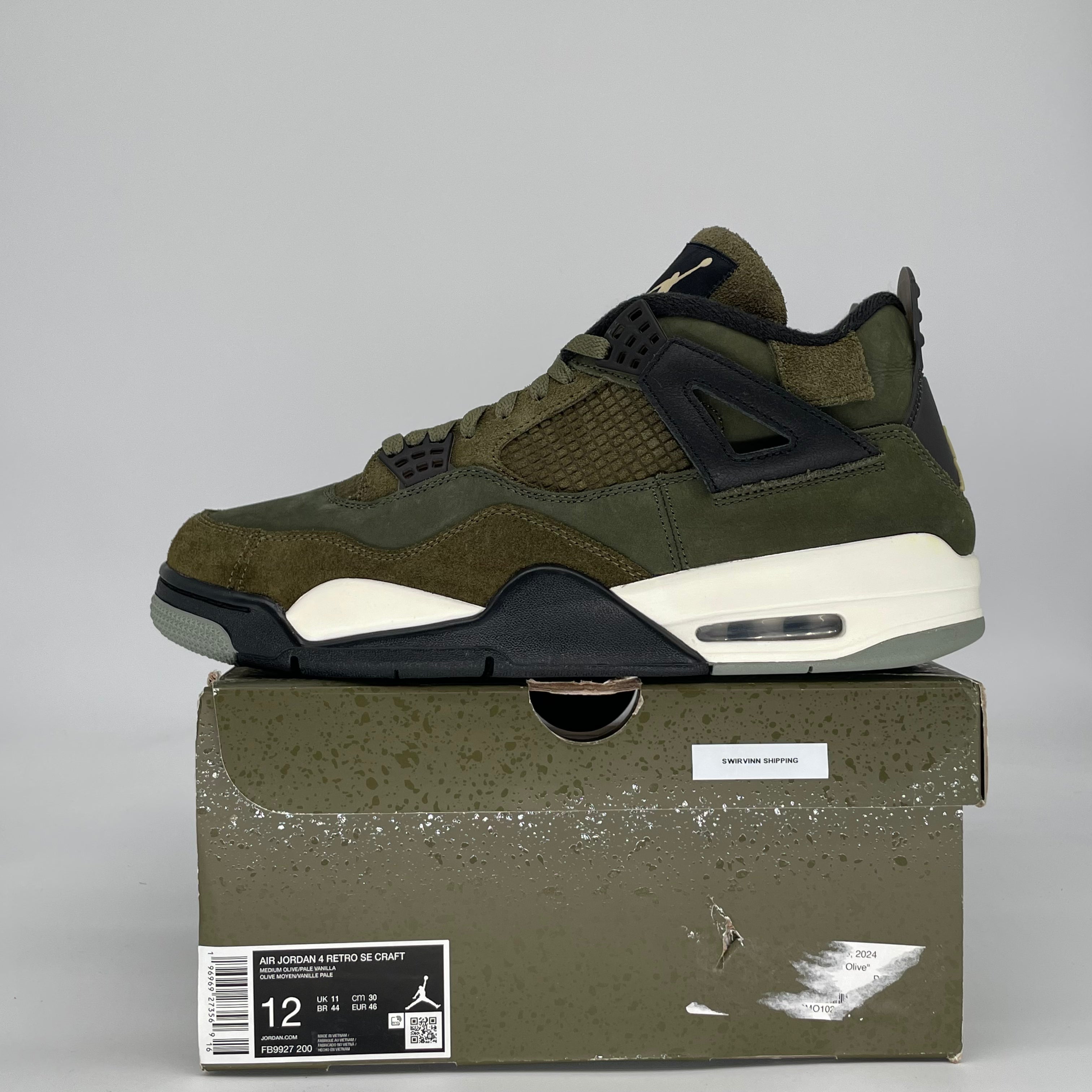 AIR JORDAN 4 CRAFT MEDIUM OLIVE FB9927-200 SIZE 12/13.5W