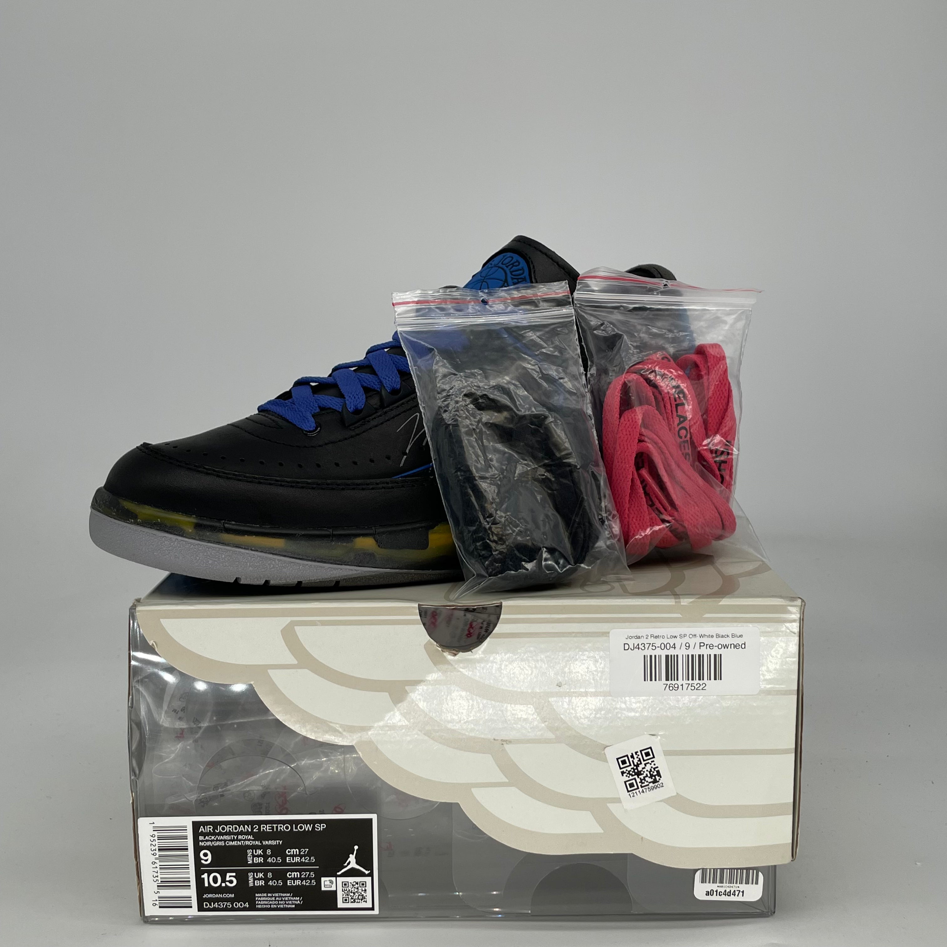 OFF WHITE X AIR JORDAN 2 LOW BLACK BLUE DJ4375-004 SIZE 9/10.5W