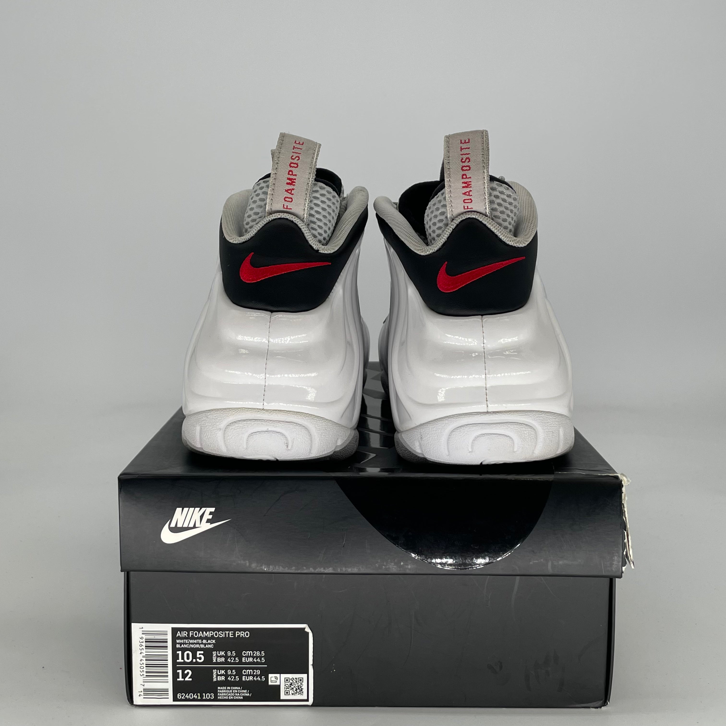 NIKE AIR FOAMPOSITE PRO WHITE BLACK UNIVERSITY RED 624041-103 SIZE 10.5/12W