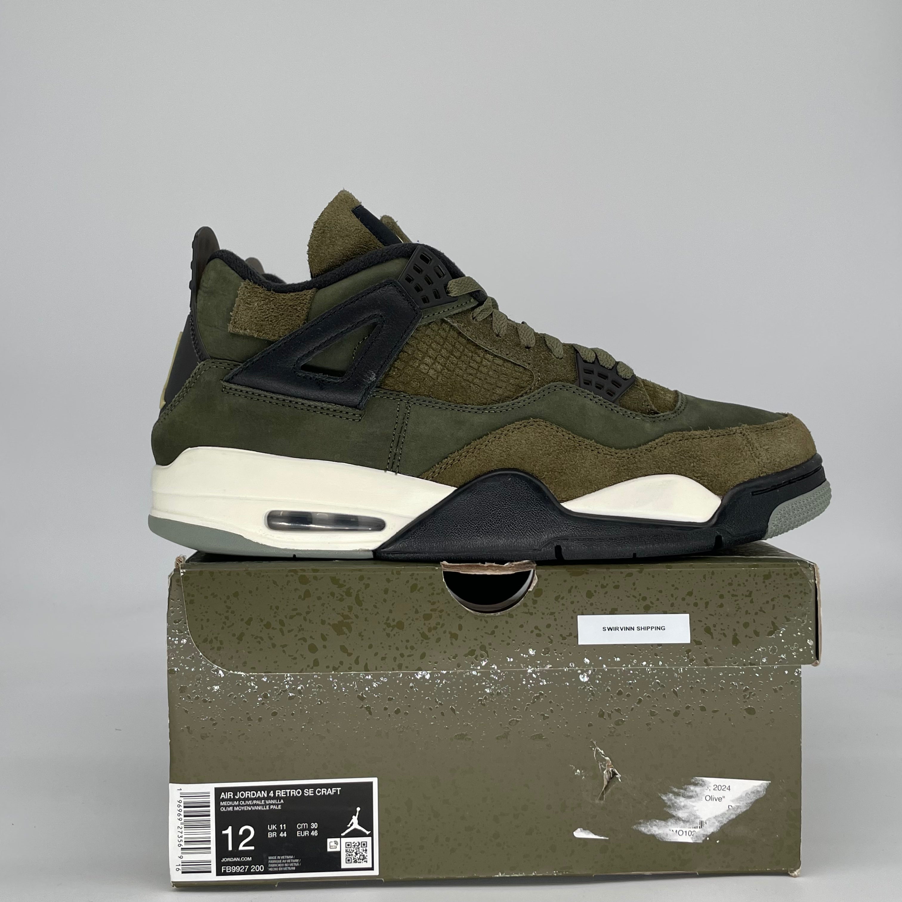 AIR JORDAN 4 CRAFT MEDIUM OLIVE FB9927-200 SIZE 12/13.5W