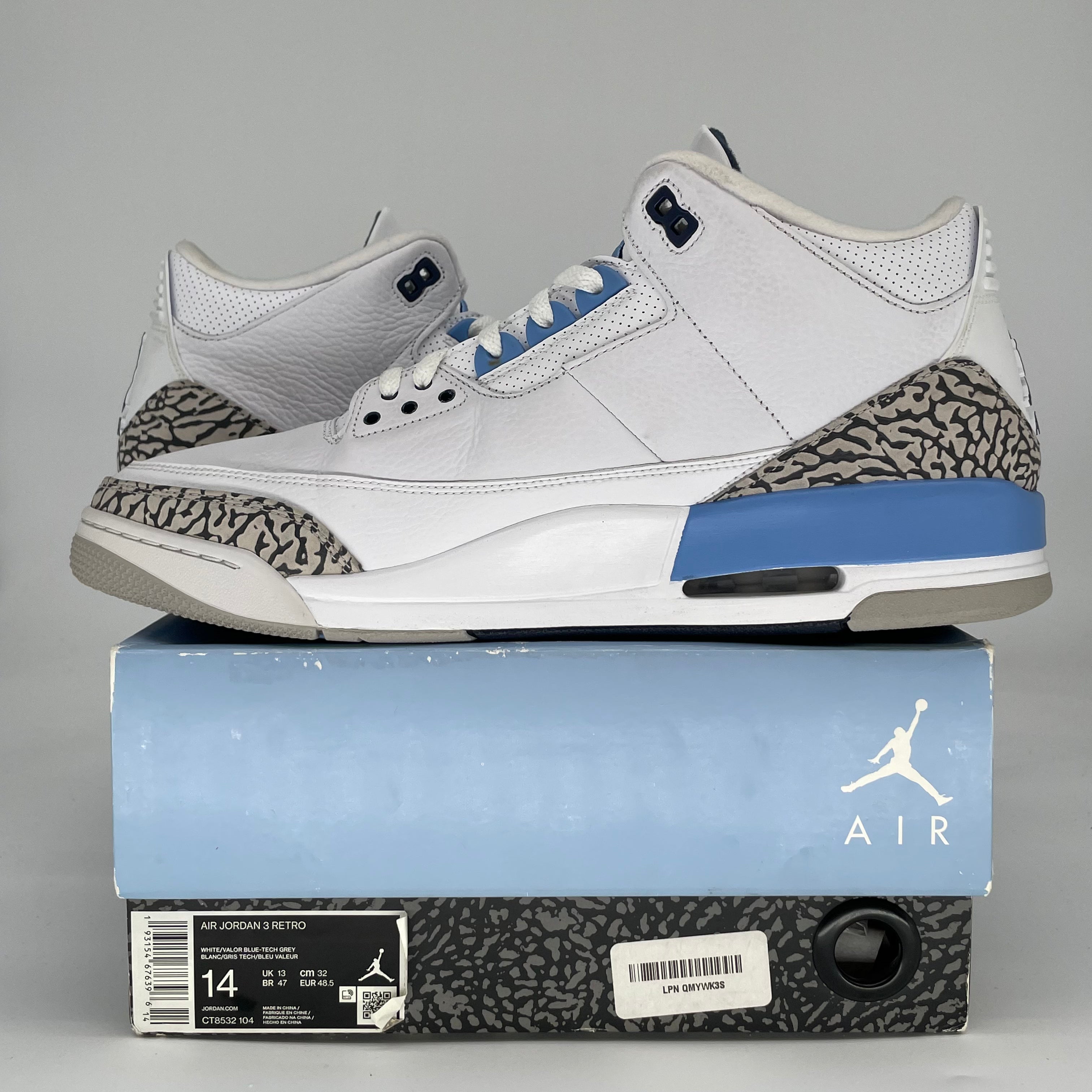 AIR JORDAN 3 UNC CT8532-104 SIZE 14/15.5W