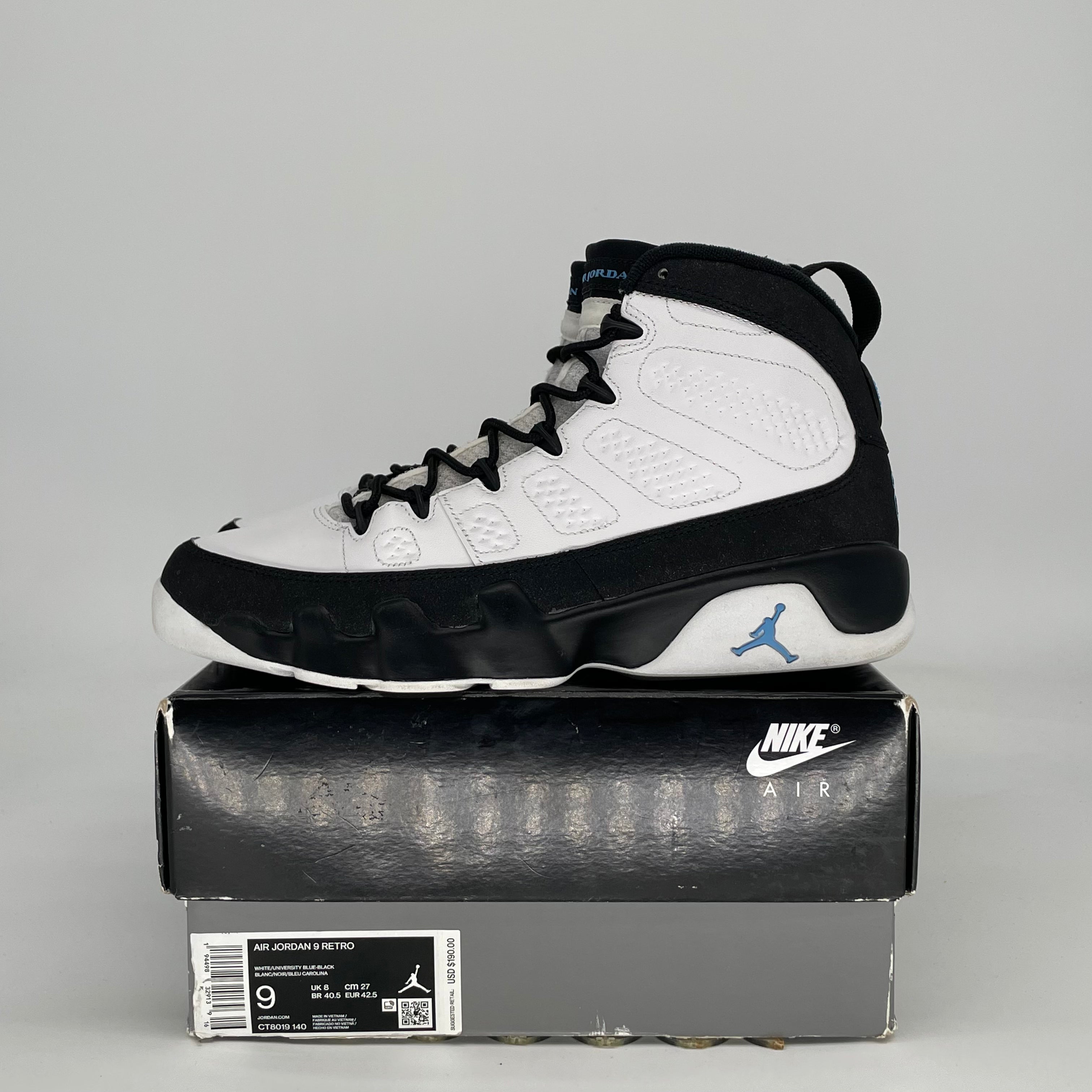 AIR JORDAN 9 UNIVERSITY BLUE CT8019-140 SIZE 9/10.5W