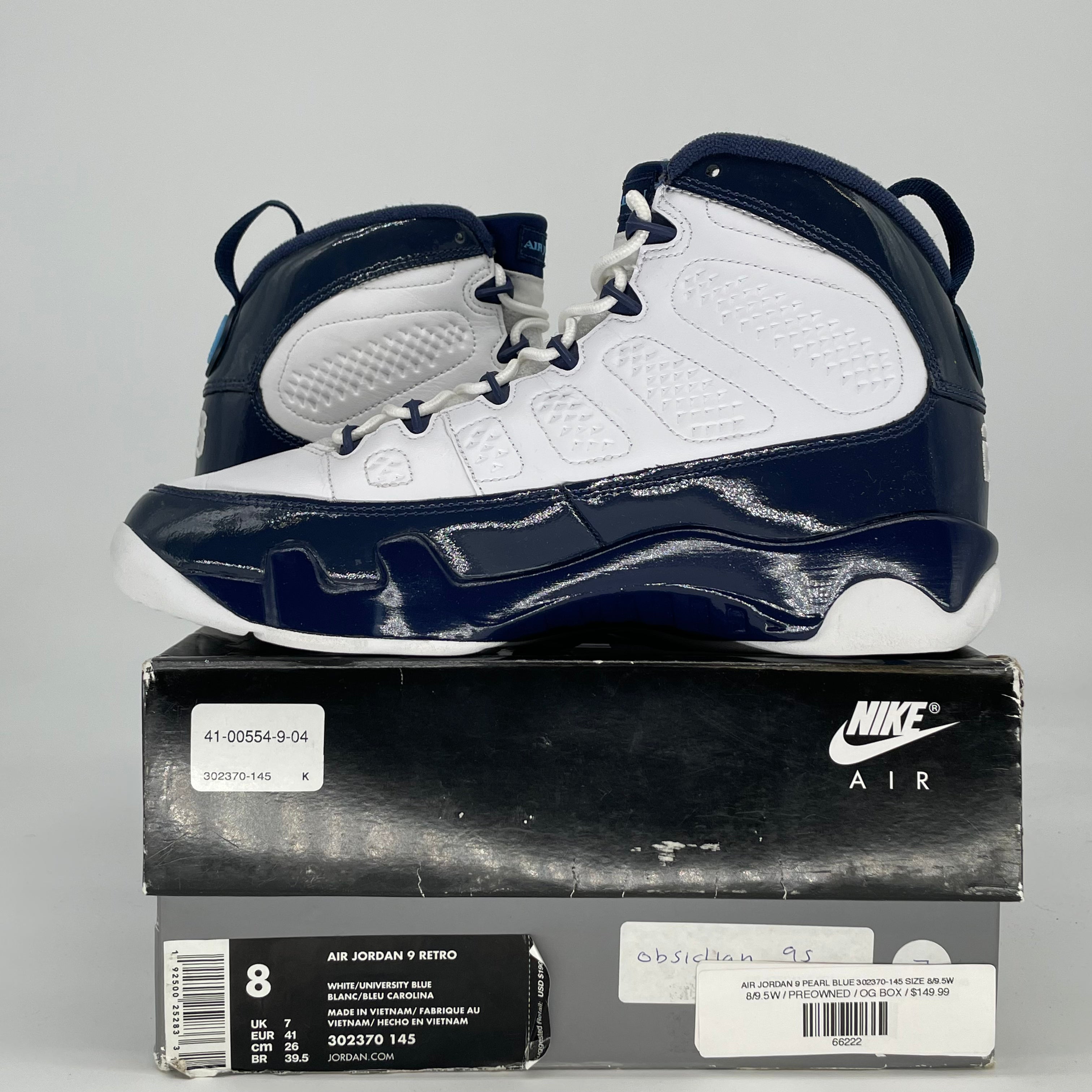 AIR JORDAN 9 PEARL BLUE 302370-145 SIZE 8/9.5W