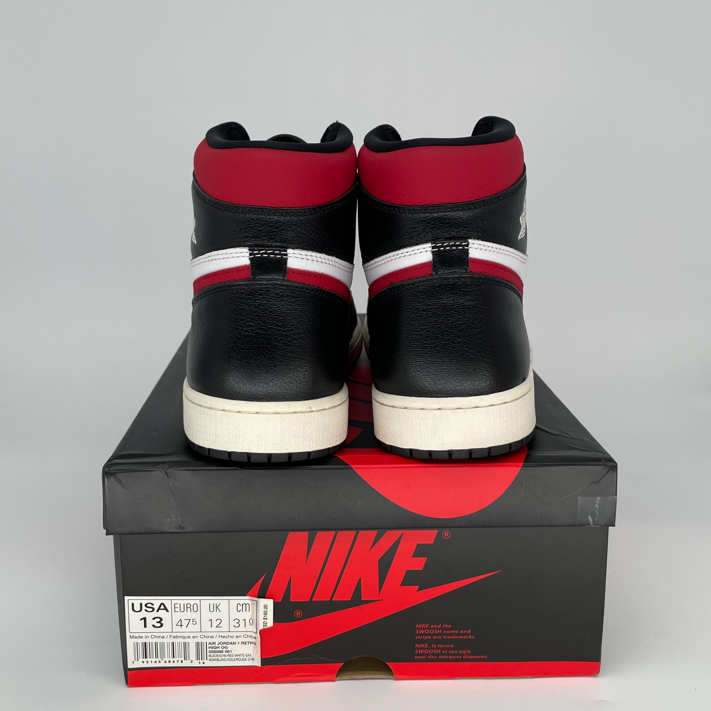 AIR JORDAN 1 BLACK GYM RED 555088-061 SIZE 13/14.5W
