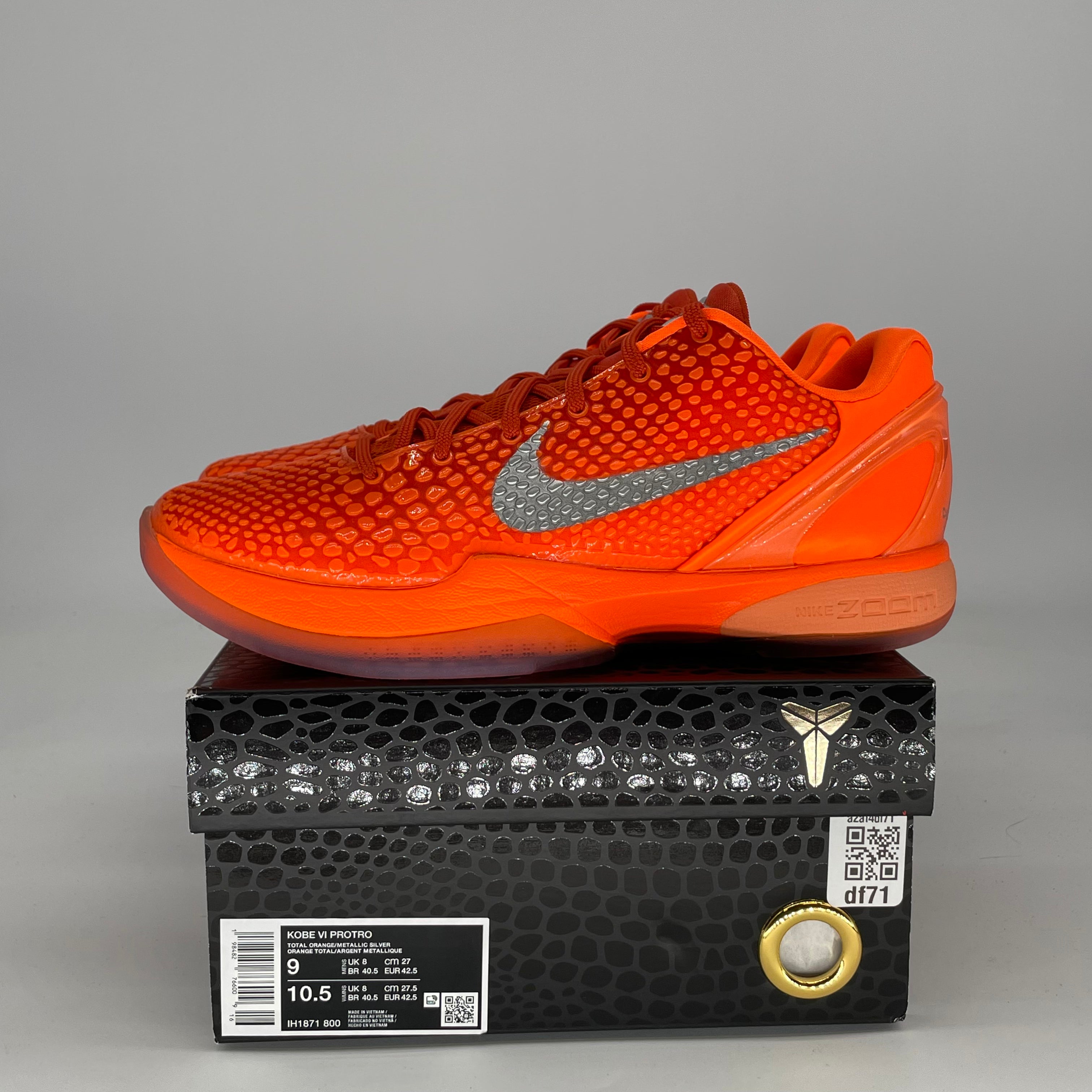 NIKE KOBE 6 PROTRO TOTAL ORANGE IH1871-800 SIZE 9/10.5W