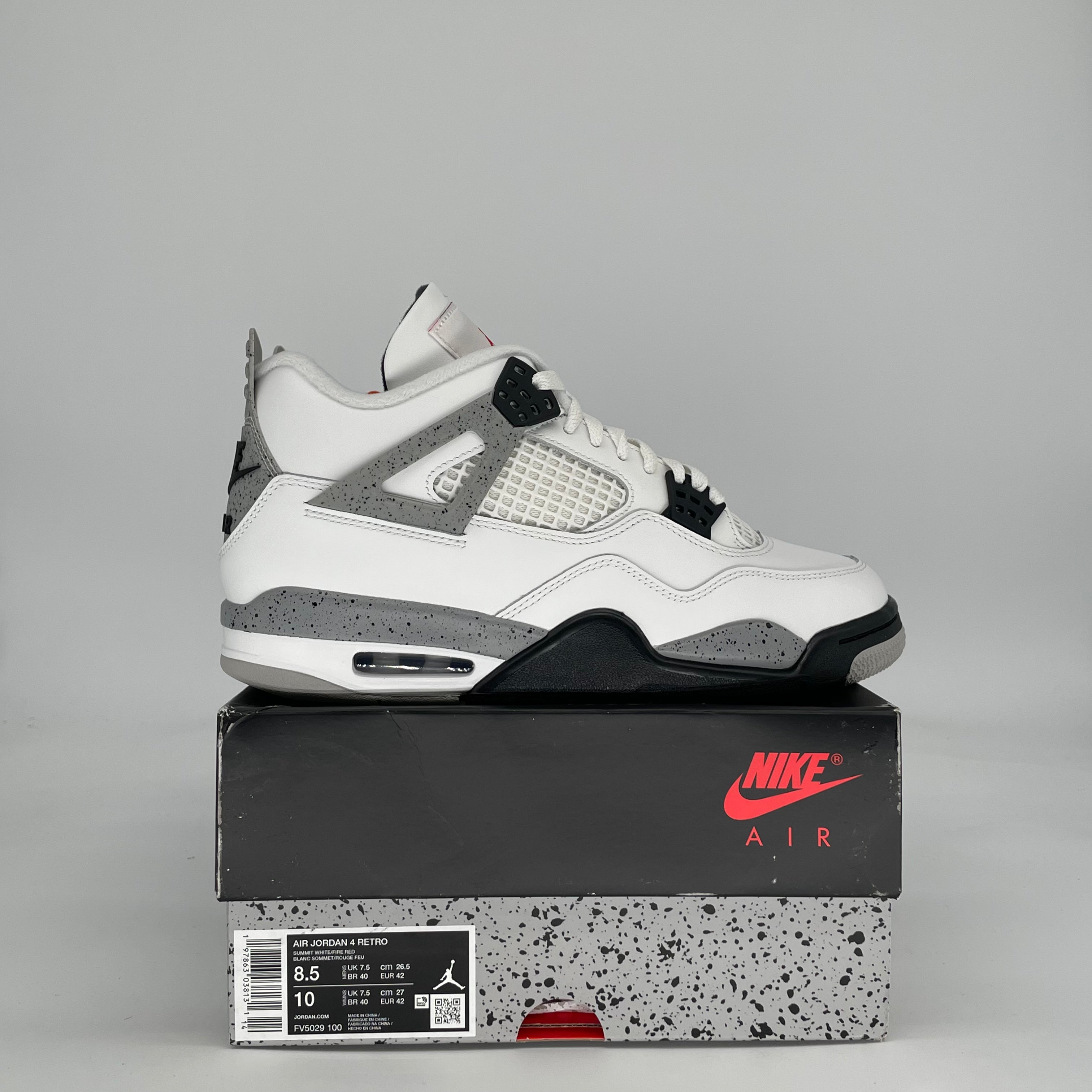 AIR JORDAN 4 WHITE CEMENT FV5029-100 SIZE 8.5/10W