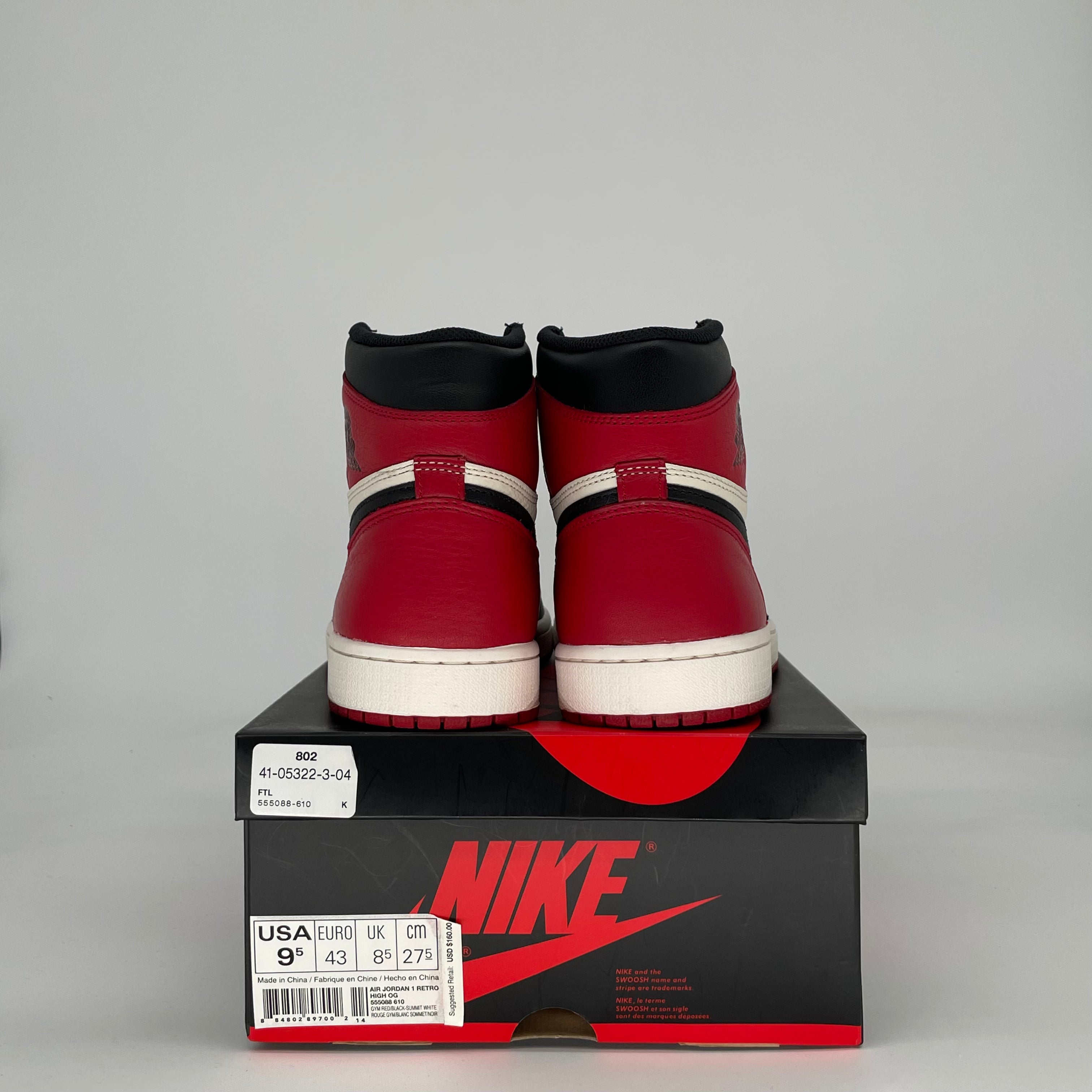 AIR JORDAN 1 BRED TOE 555088-610 SIZE 9.5/11W