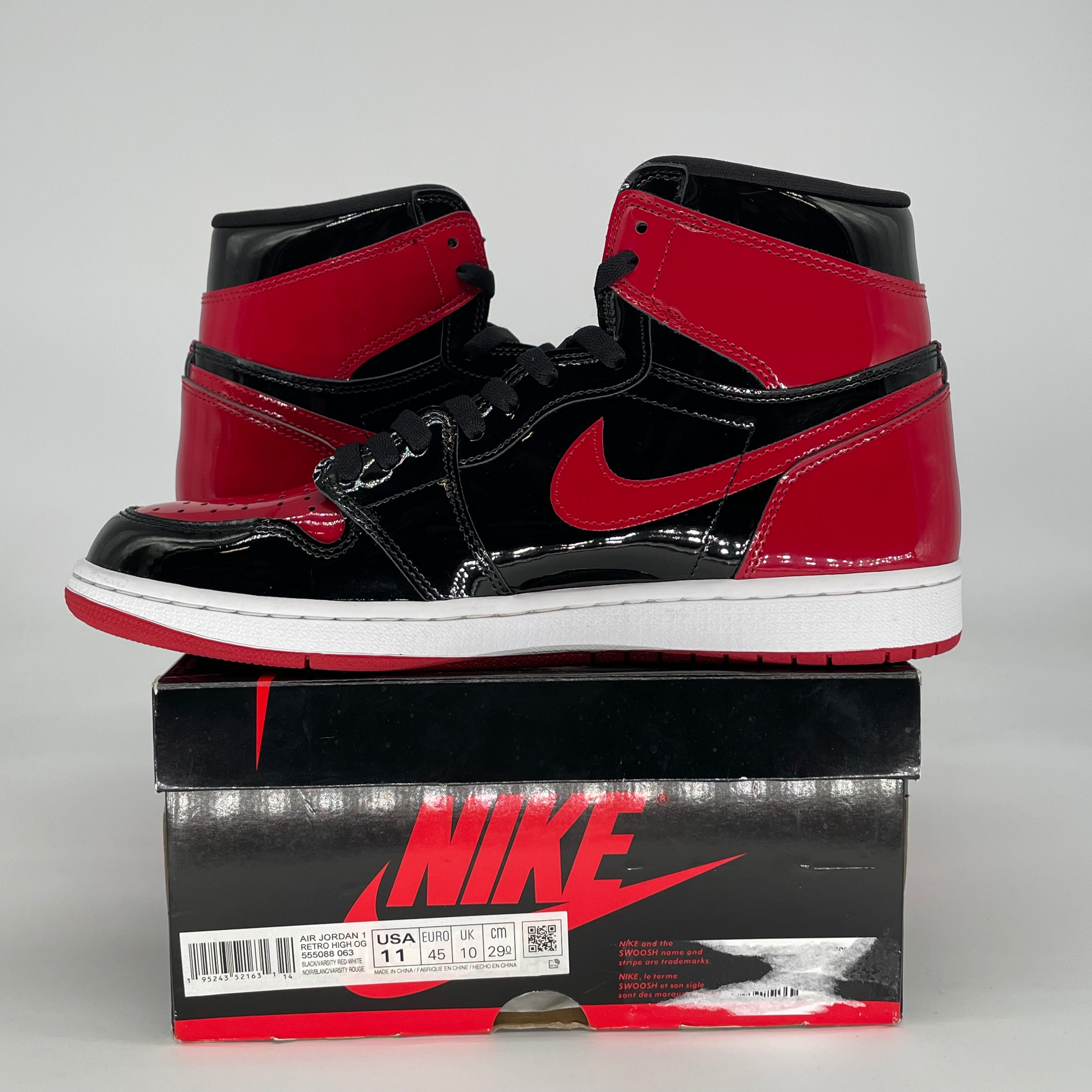 AIR JORDAN 1 PATENT BRED 555088-063 SIZE 11/12.5W