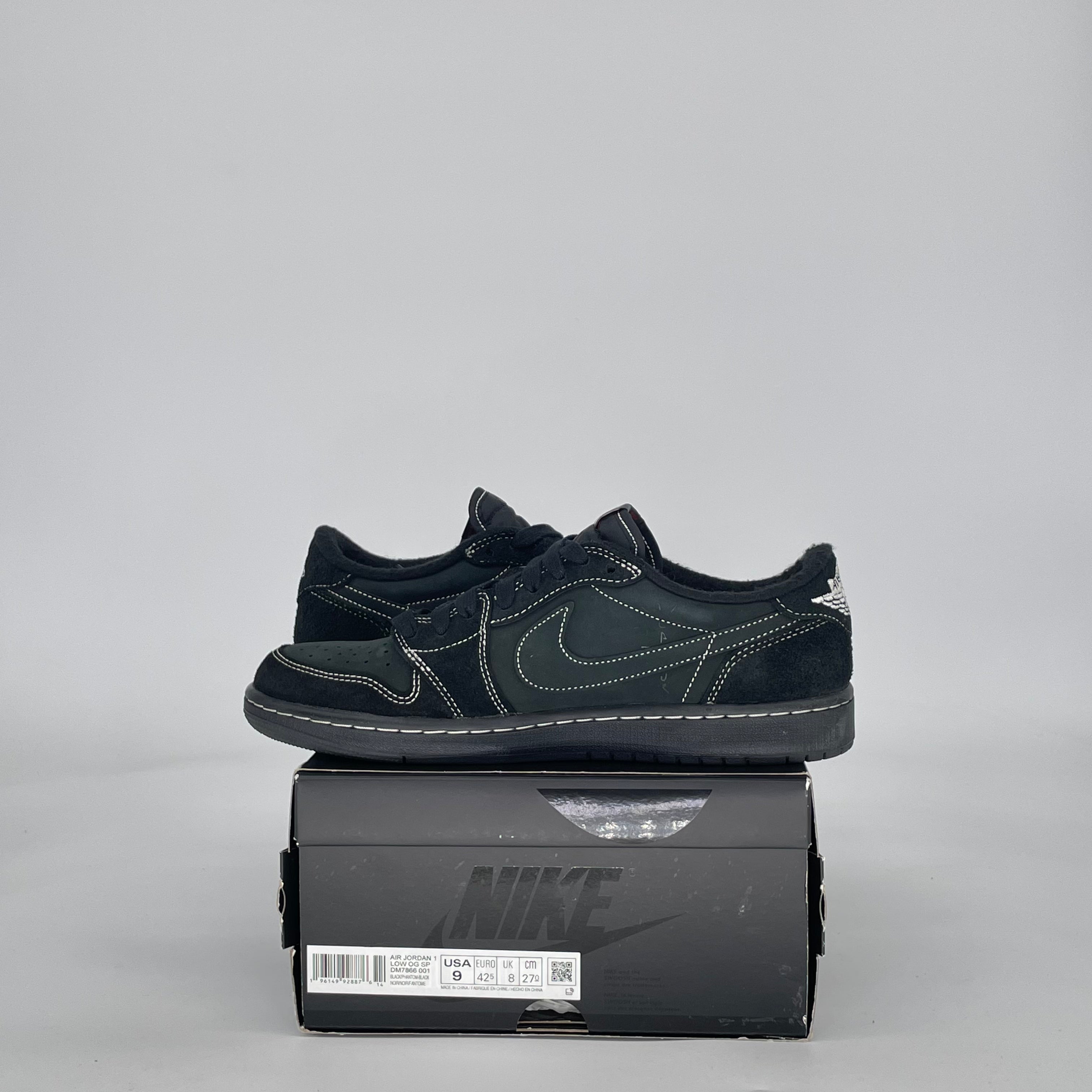 AIR JORDAN 1 LOW TRAVIS SCOTT BLACK PHANTOM DM7866-001 SIZE 9/10.5W
