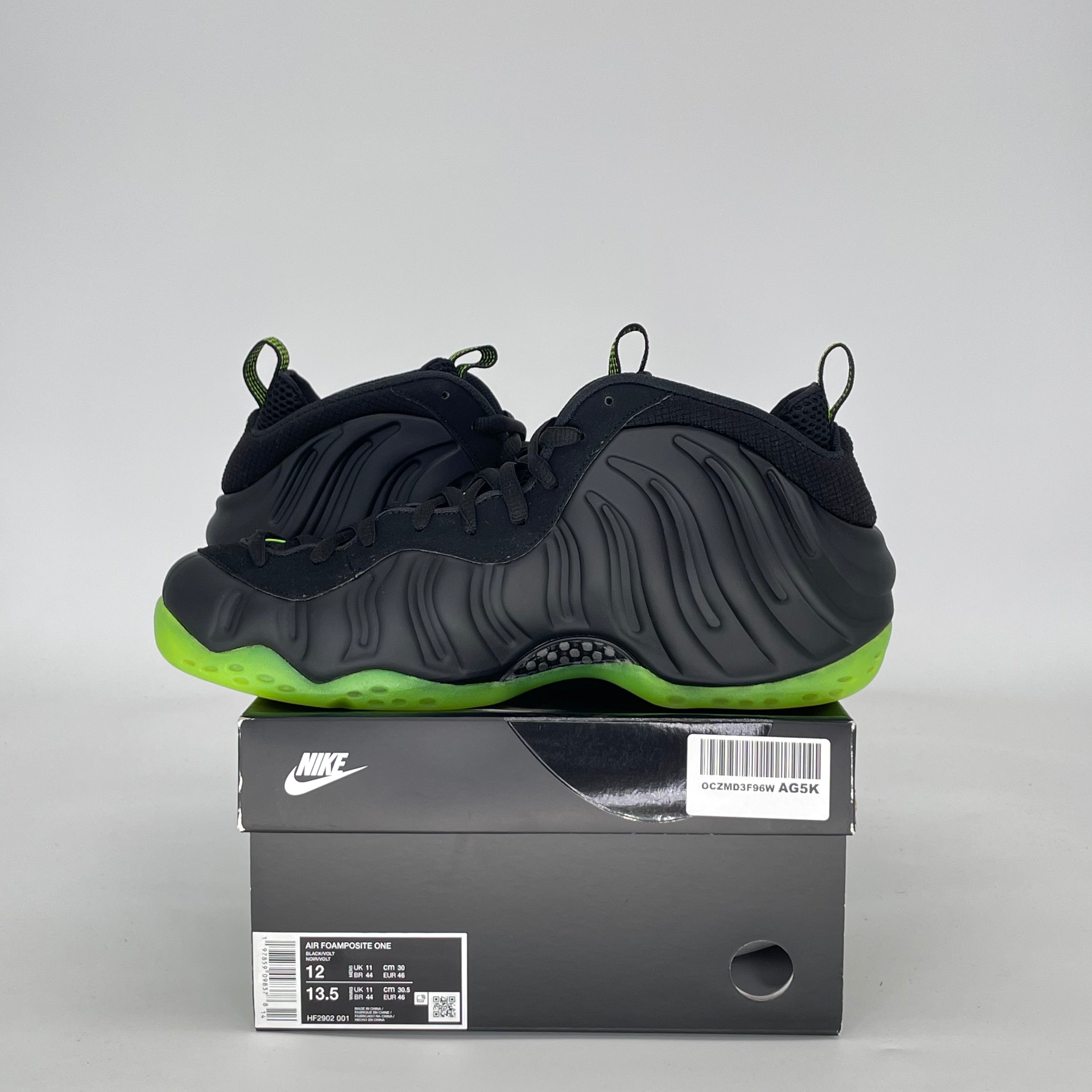 NIKE AIR FOAMPOSITE ONE BLACK VOLT HF2902-001 SIZE 12/13.5W