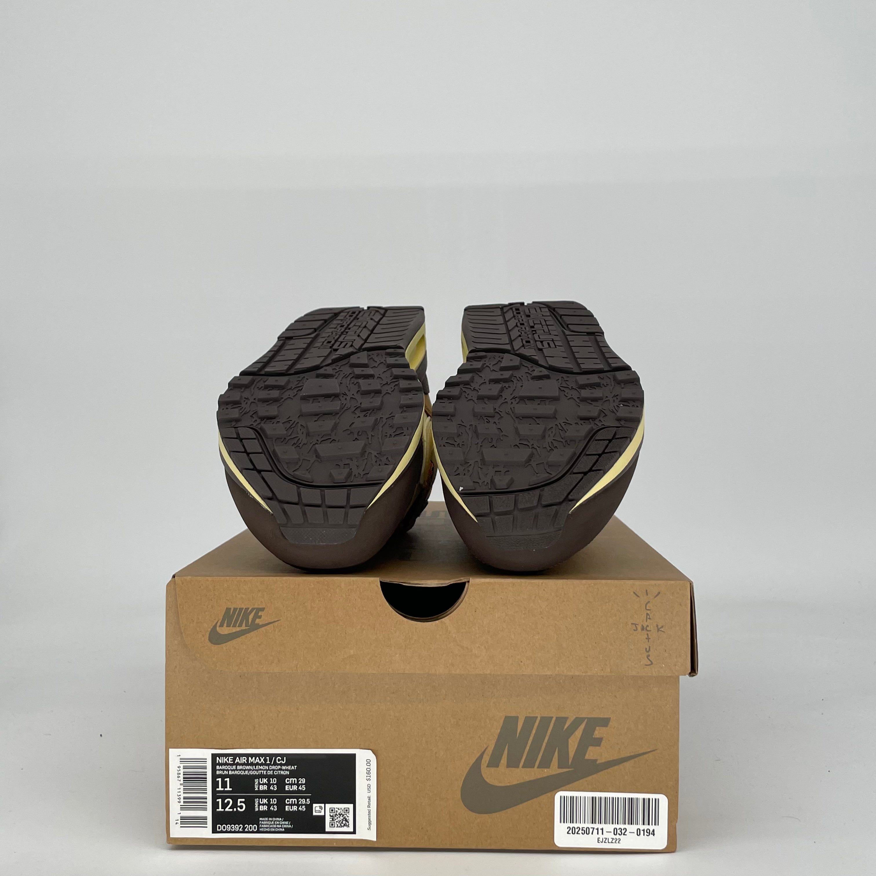NIKE AIR MAX 1 TRAVIS SCOTT CACTUS JACK BAROQUE BROWN DO9392-200 SIZE 11/12.5W