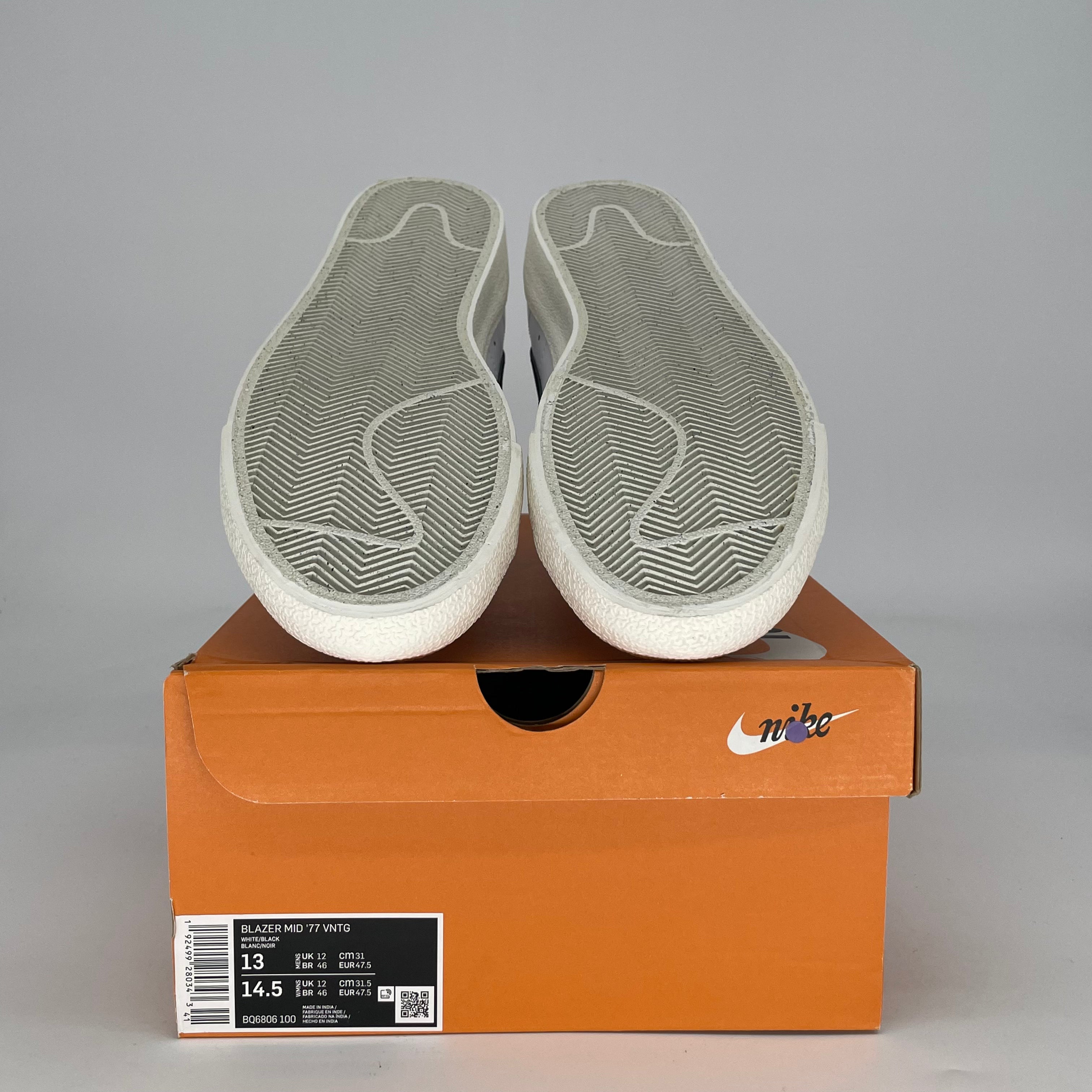 NIKE BLAZER MID 77 VINTAGE WHITE BLACK BQ6806-100 SIZE 13/14.5W