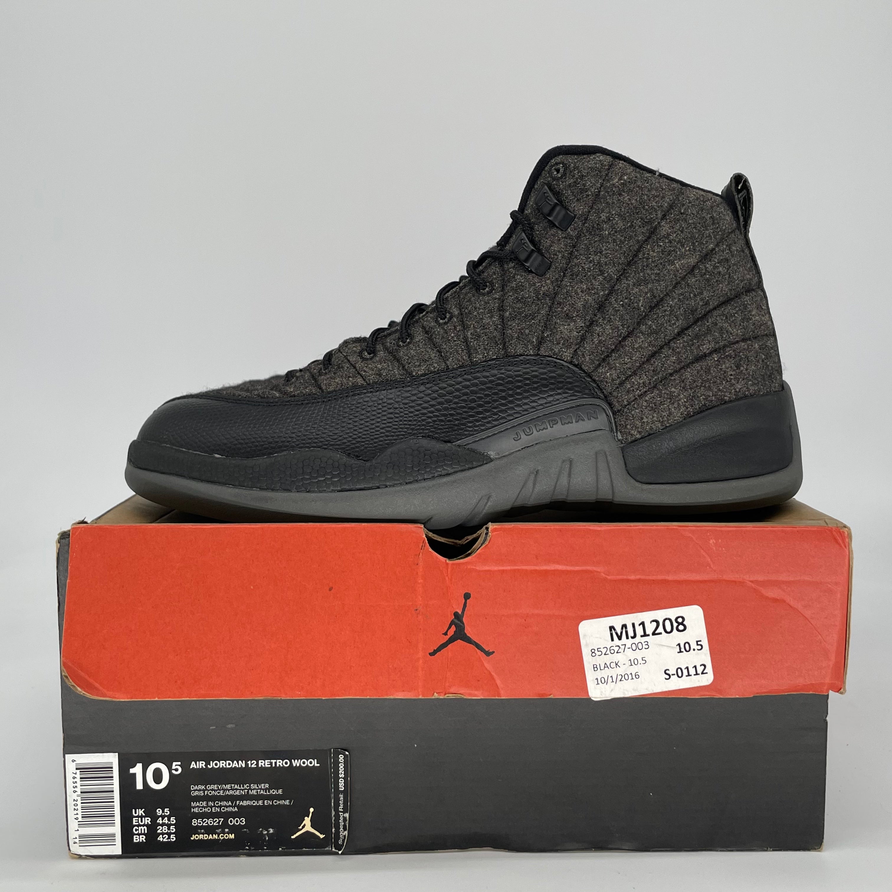 AIR JORDAN 12 WOOL 852627-003 SIZE 10.5/12W