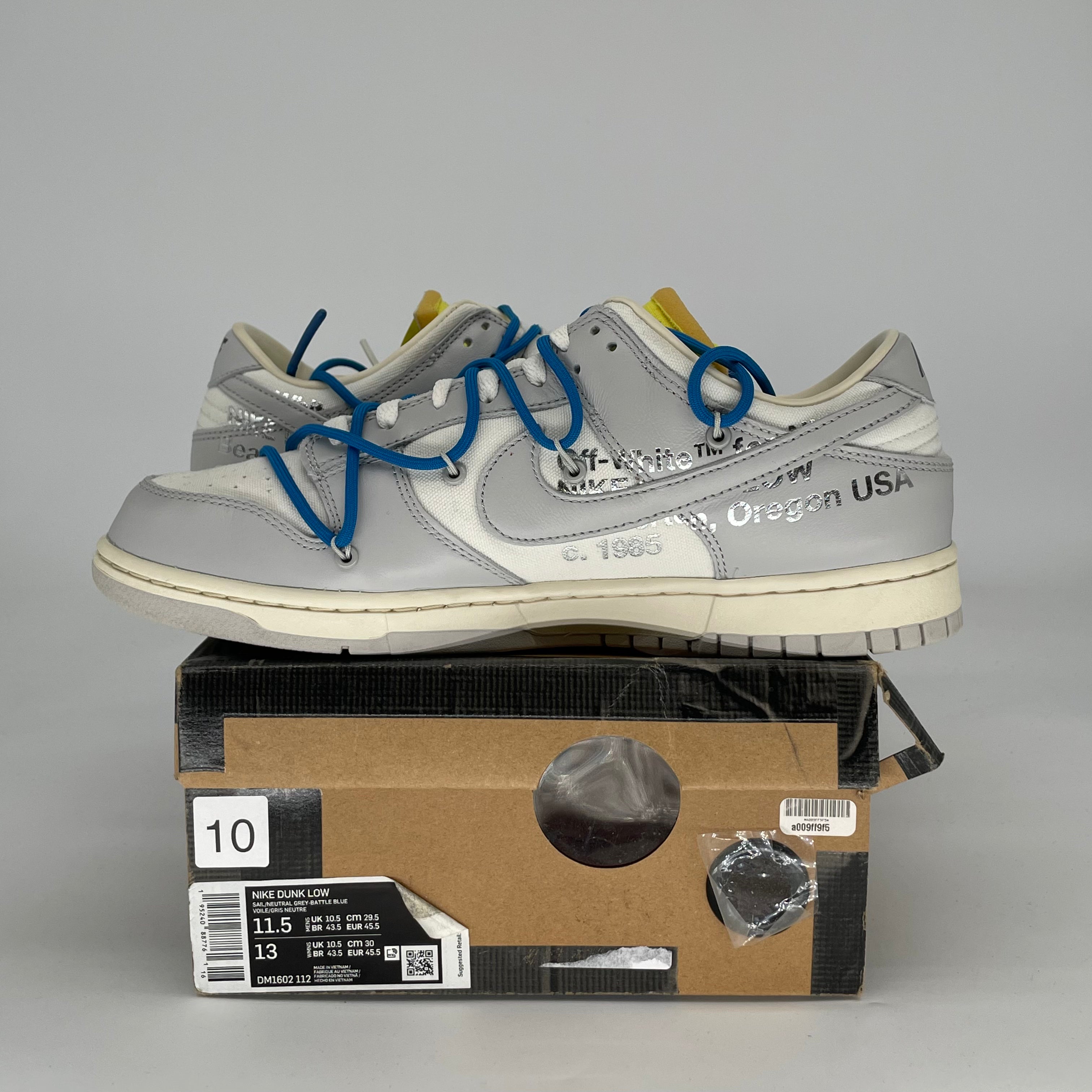 OFF WHITE X NIKE DUNK LOW LOT 10 DM1602-112 SIZE 11.5/13W