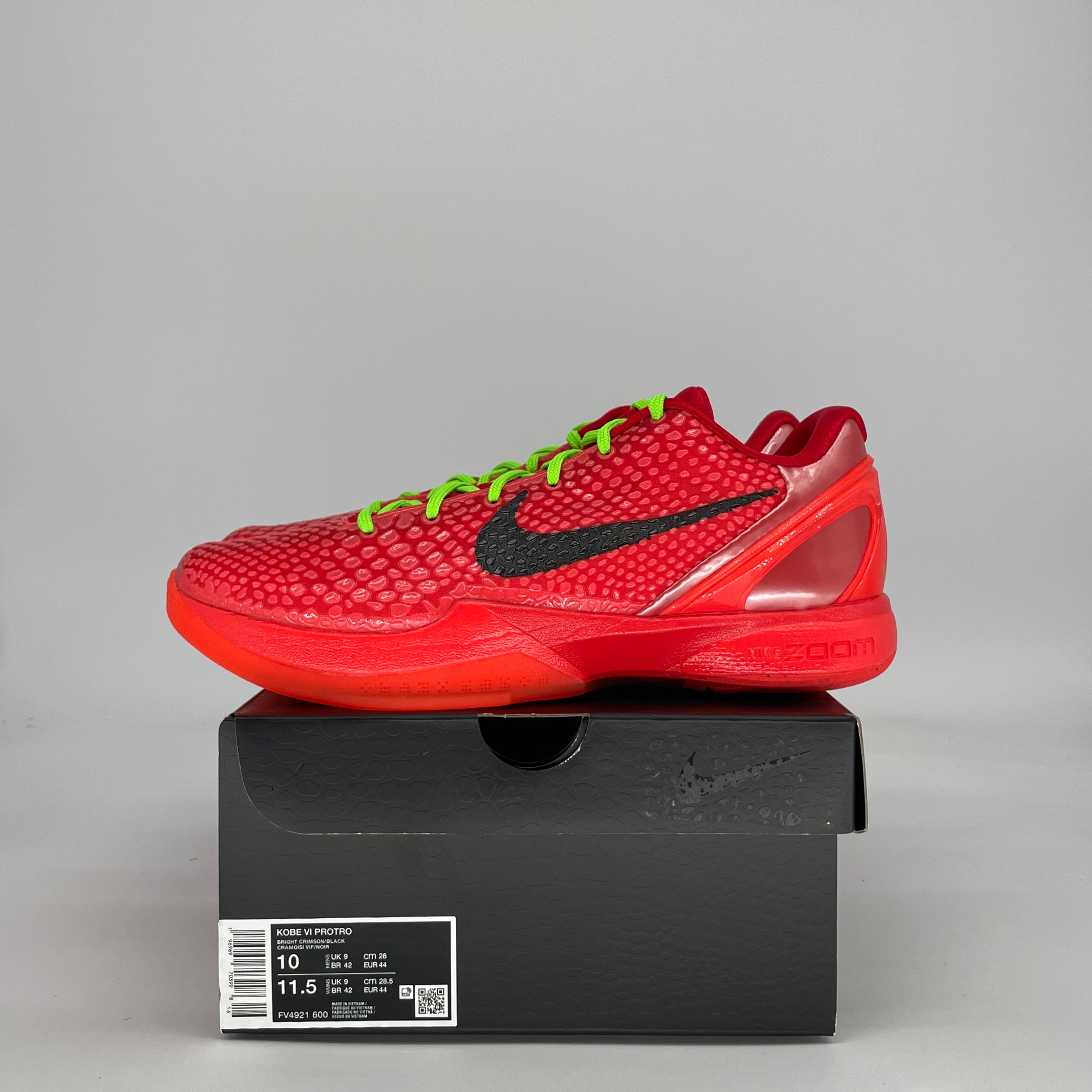 NIKE KOBE 6 PROTRO REVERSE GRINCH FV4921-600 SIZE 10/11.5W
