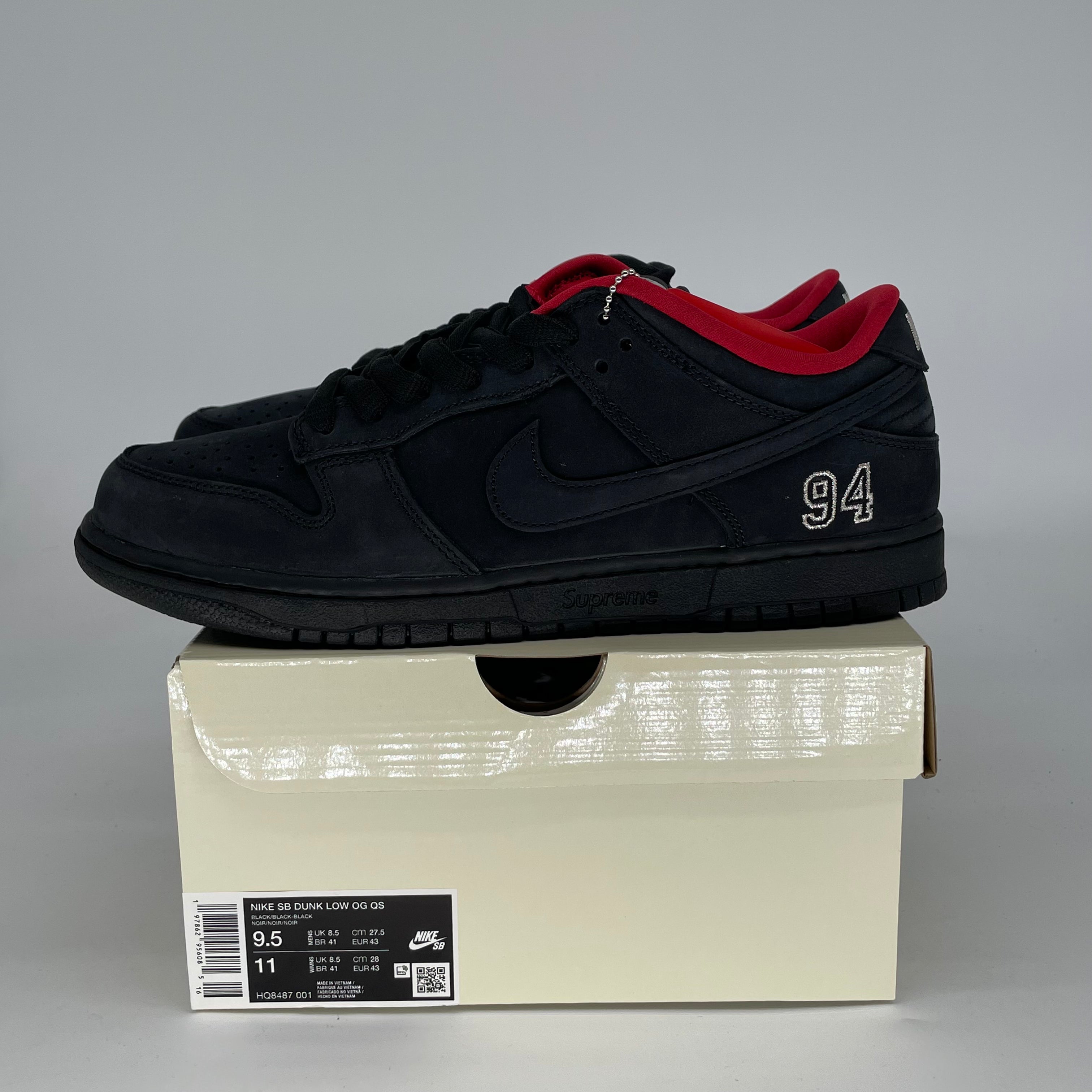 SUPREME X NIKE SB DUNK LOW 94 BLACK HQ8487-001 SIZE 9.5/11W