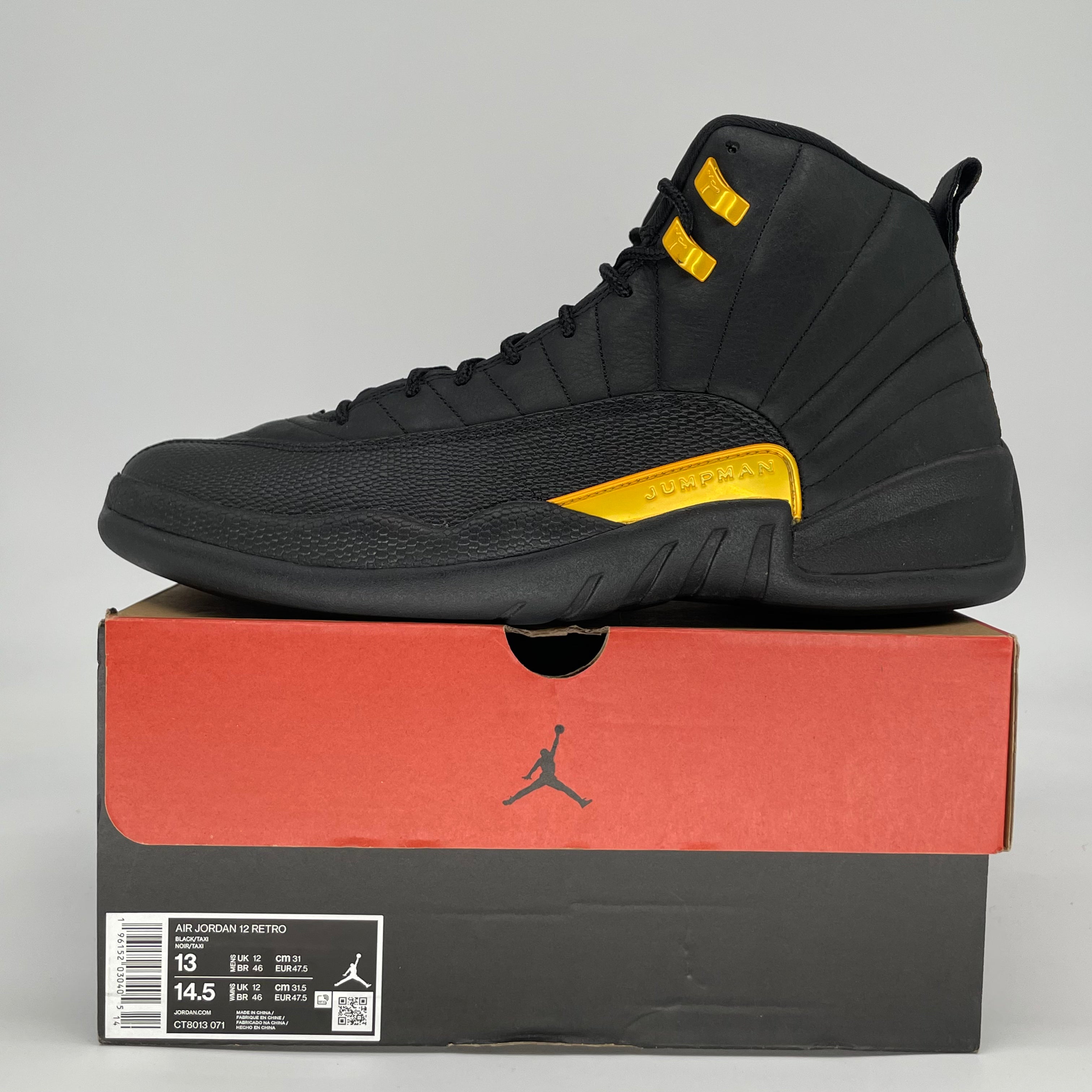 AIR JORDAN 12 BLACK TAXI CT8013-071 SIZE 13/14.5W