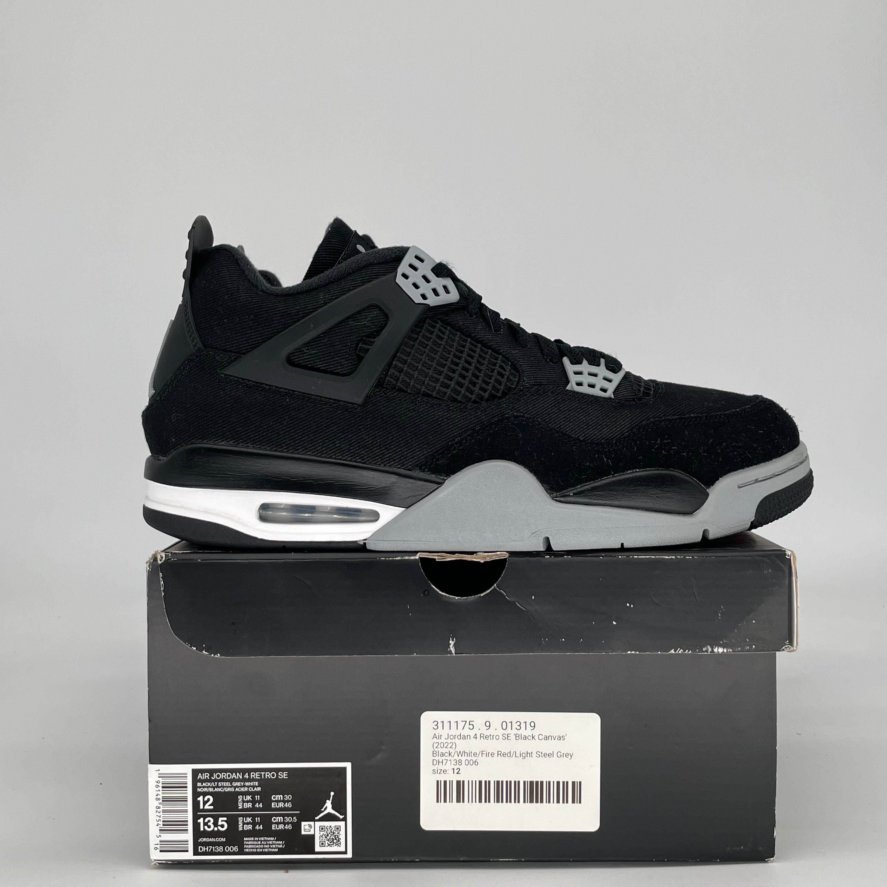 AIR JORDAN 4 BLACK CANVAS DH7138-006 SIZE 12/13.5W