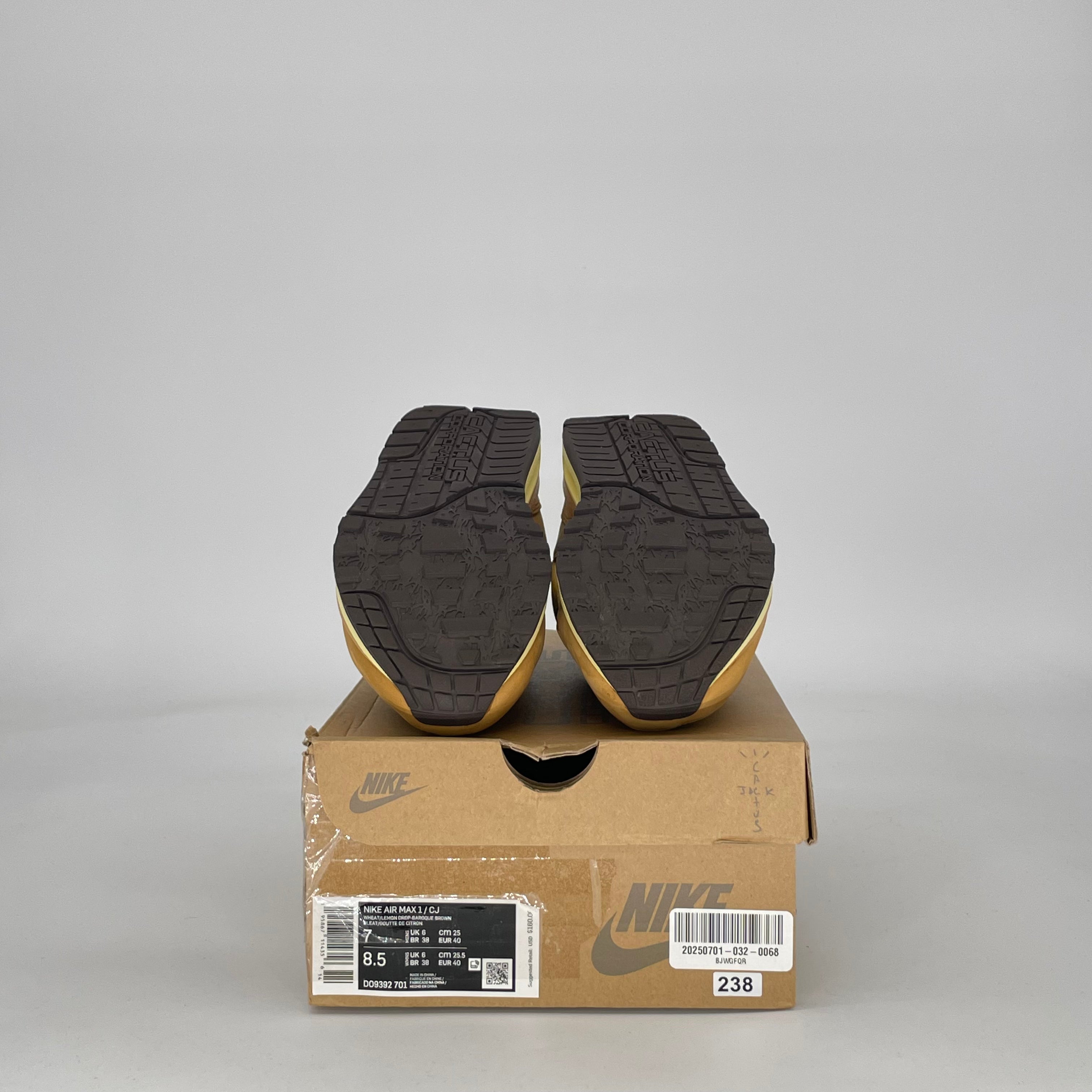 NIKE AIR MAX 1 TRAVIS SCOTT CACTUS JACK WHEAT LEMON DROP DO9392-701 SIZE 7/8.5W GS