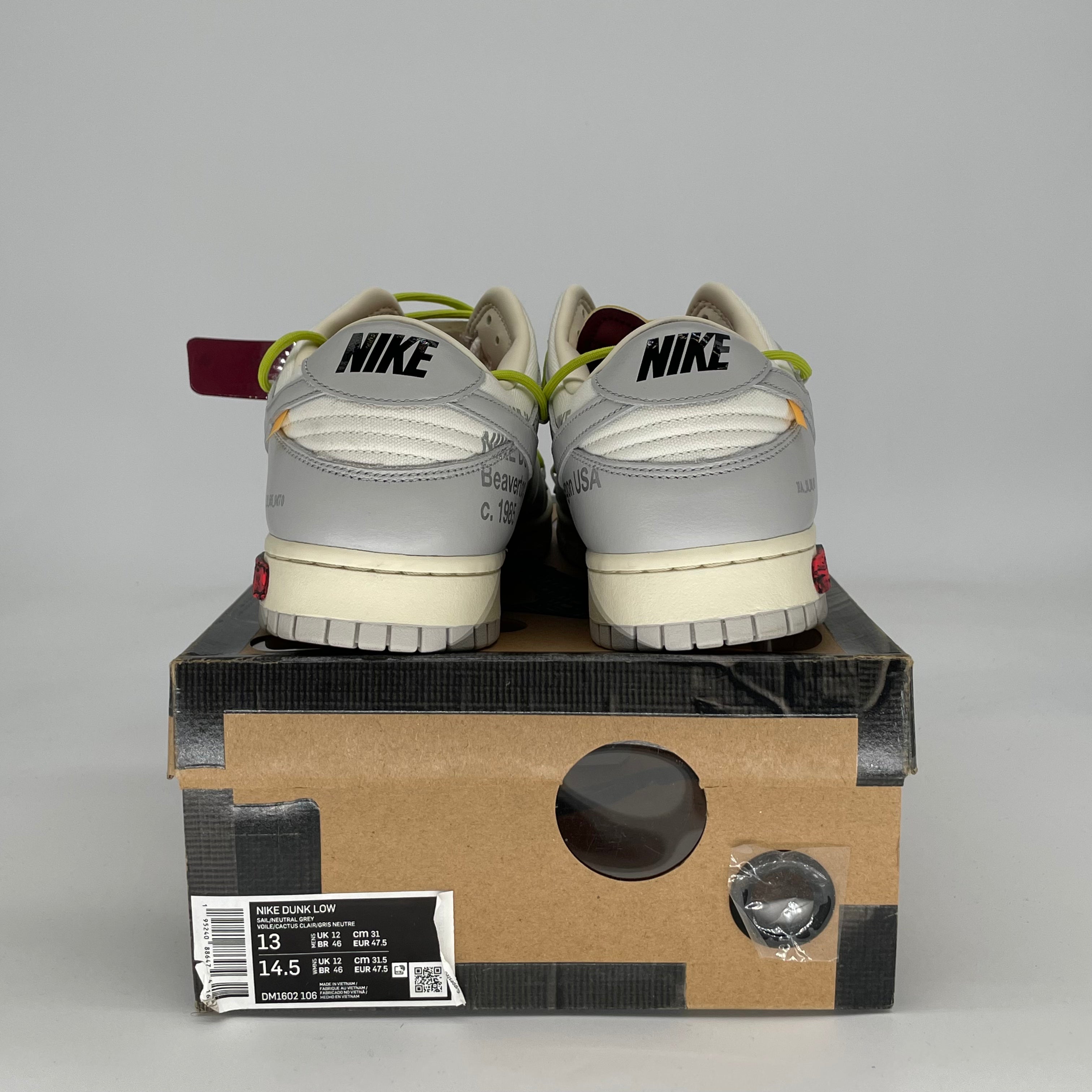 OFF WHITE X NIKE DUNK LOW LOT 8 DM1602-106 SIZE 13/14.5W