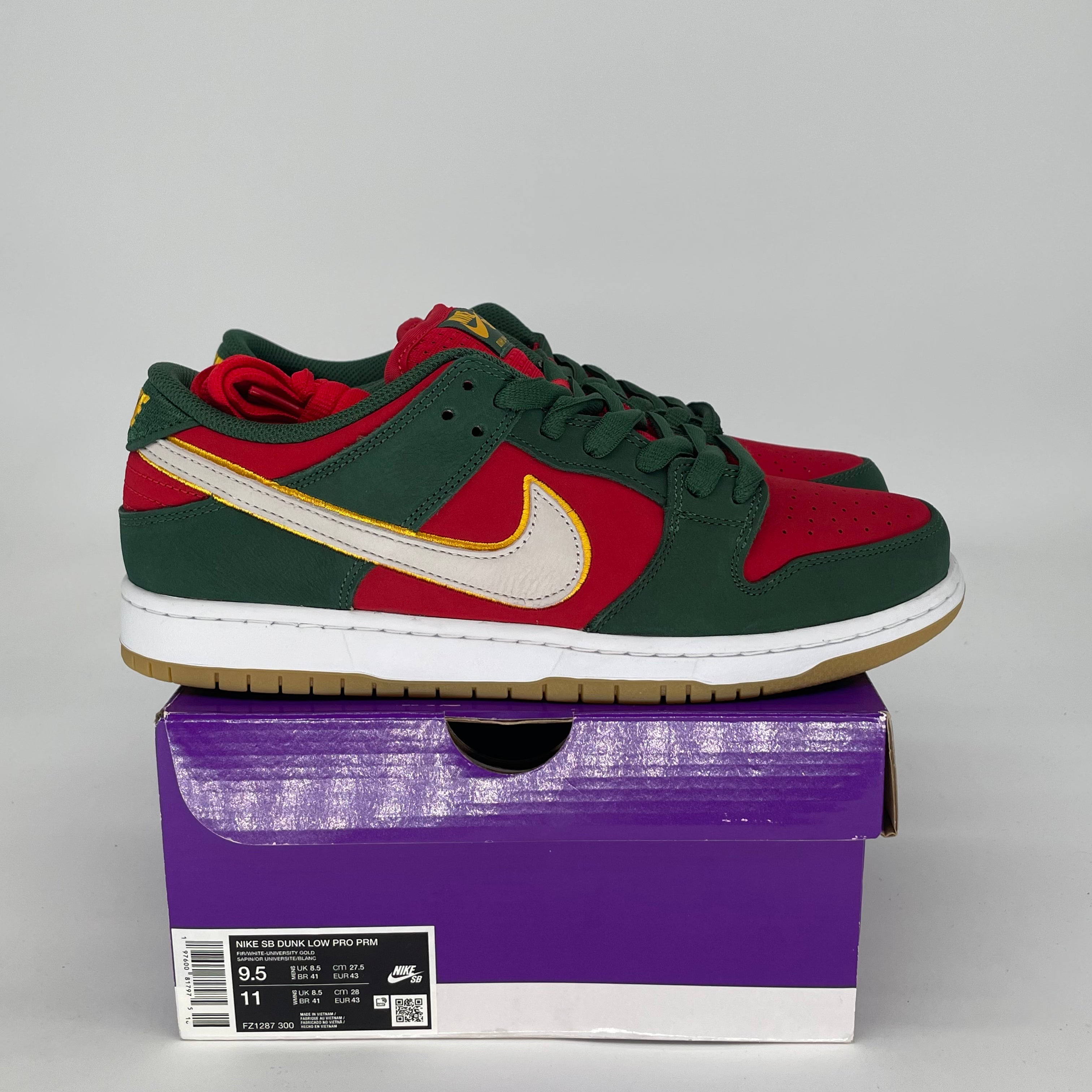 NIKE SB DUNK LOW SEATTLE SUPERSONICS FZ1287-300 SIZE 9.5/11W