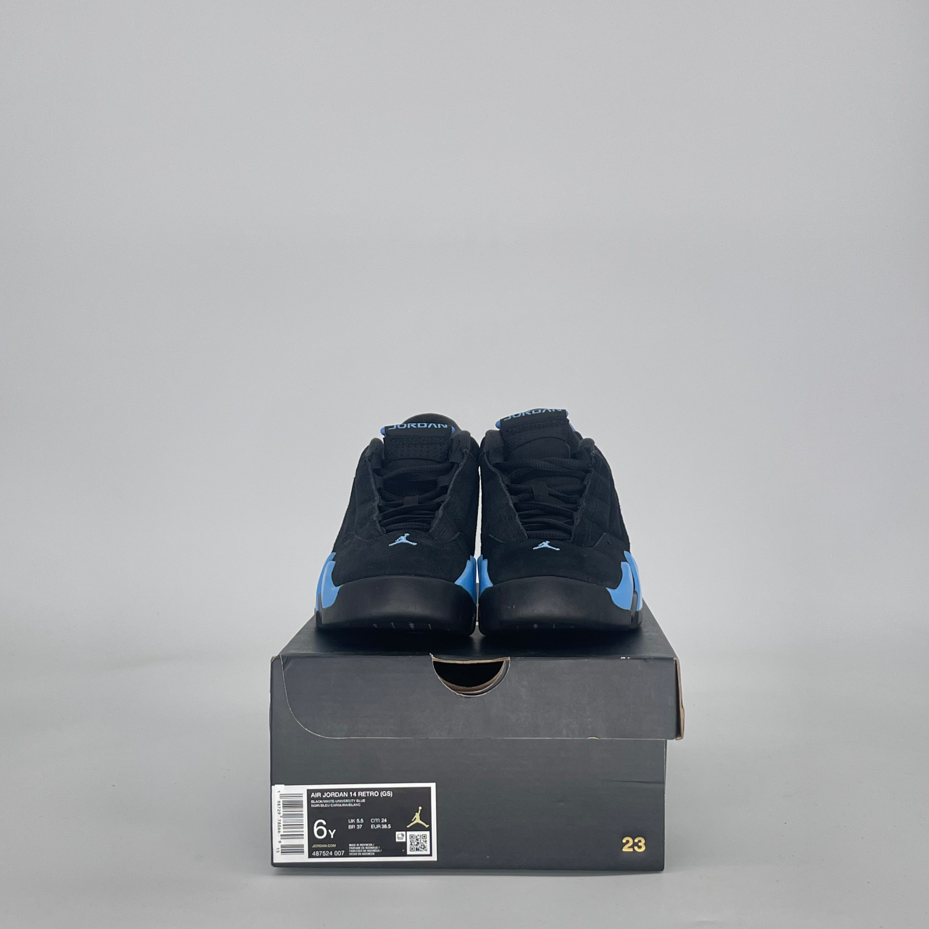 AIR JORDAN 14 BLACK UNIVERSITY BLUE 487524-007 SIZE 6/7.5W GS