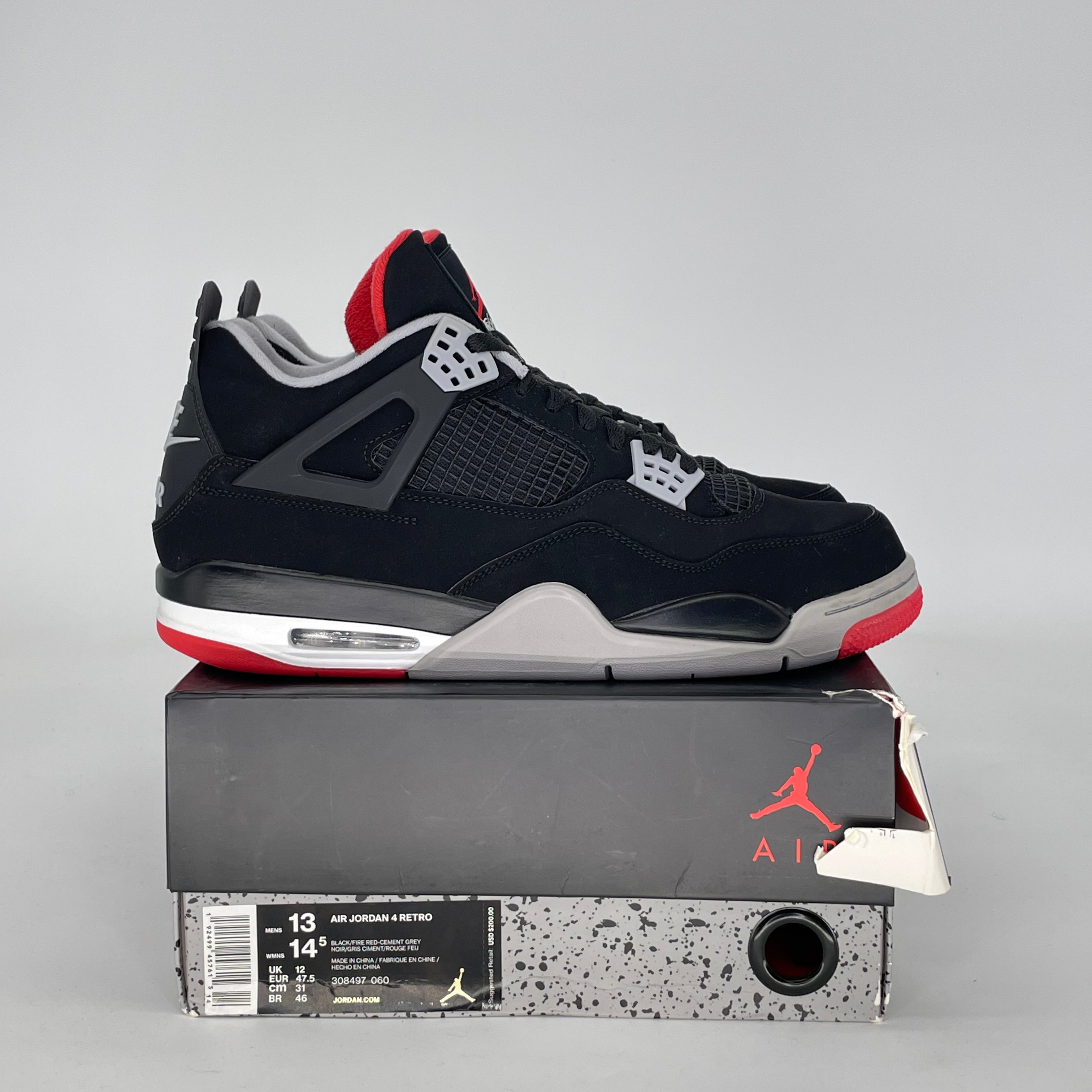 AIR JORDAN 4 BRED 308497-060 SIZE 13/14.5W