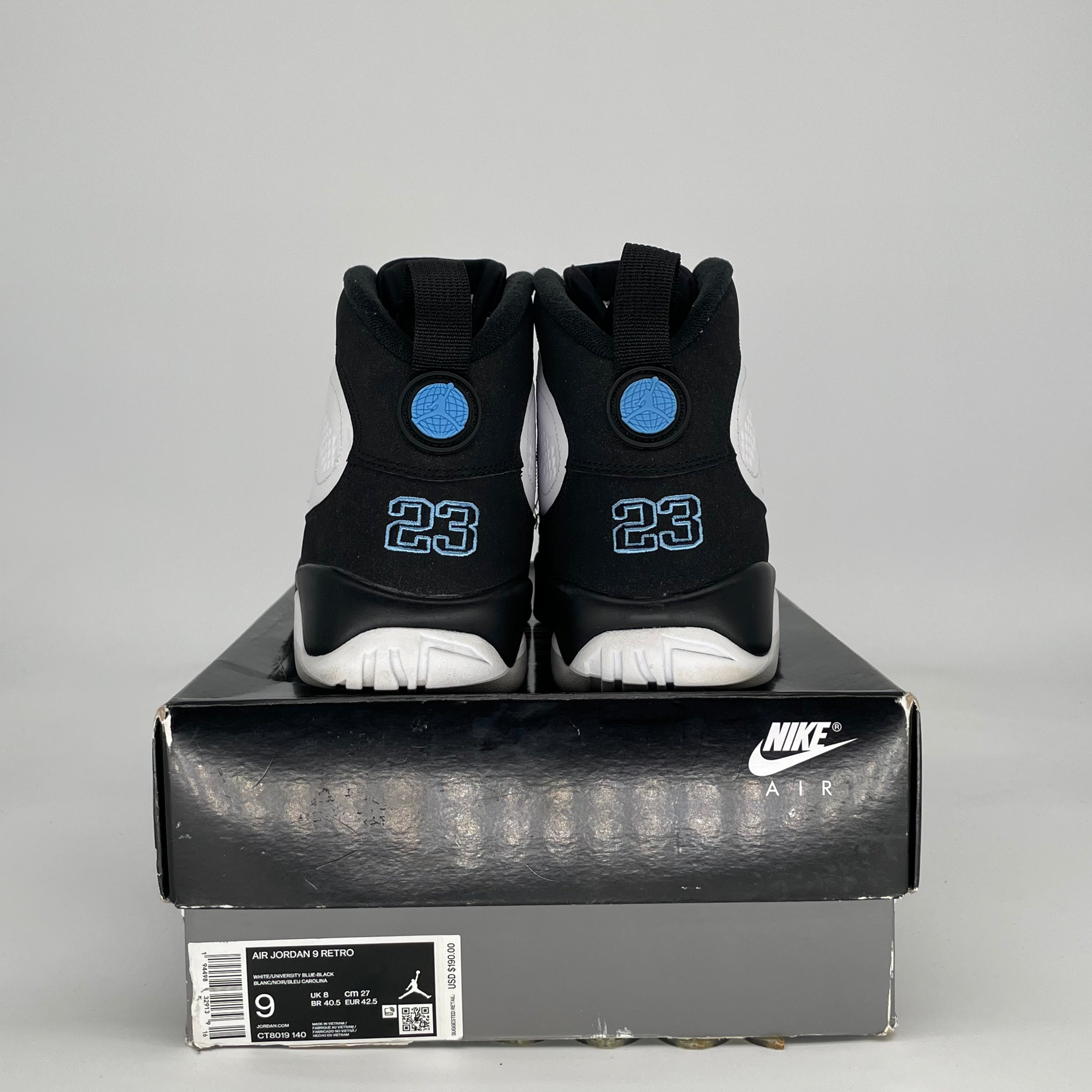 AIR JORDAN 9 UNIVERSITY BLUE CT8019-140 SIZE 9/10.5W