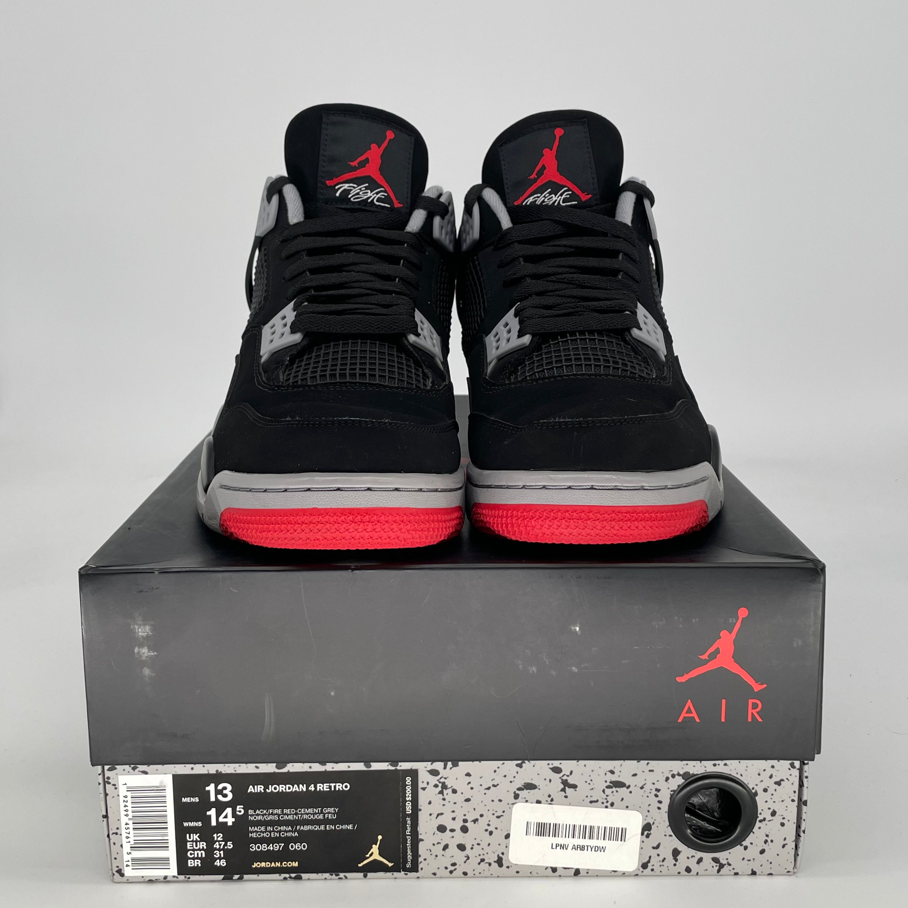 AIR JORDAN 4 BRED 308497-060 SIZE 13/14.5W