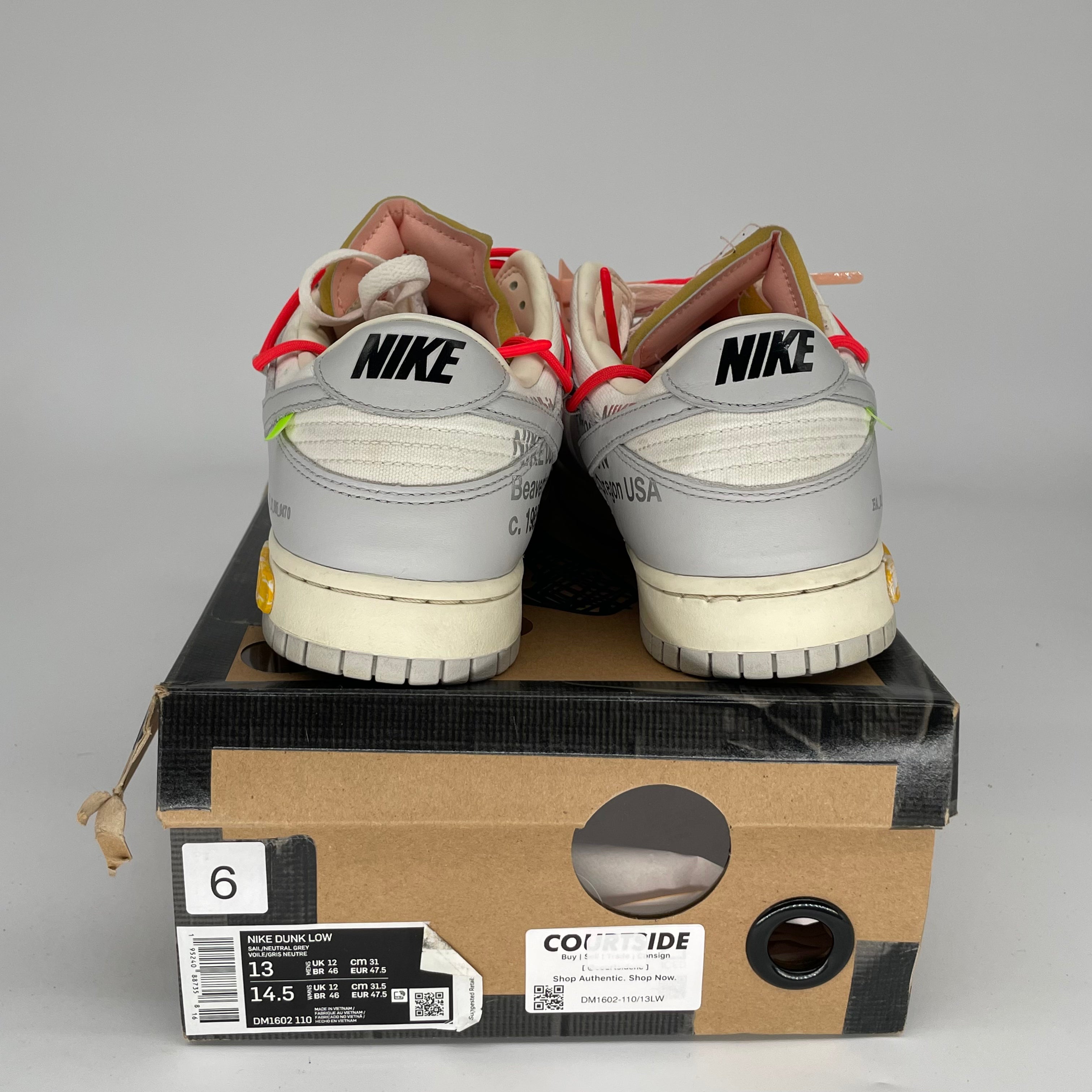 NIKE DUNK LOW OFF WHITE LOT 6 SIZE 13 DM1602-110
